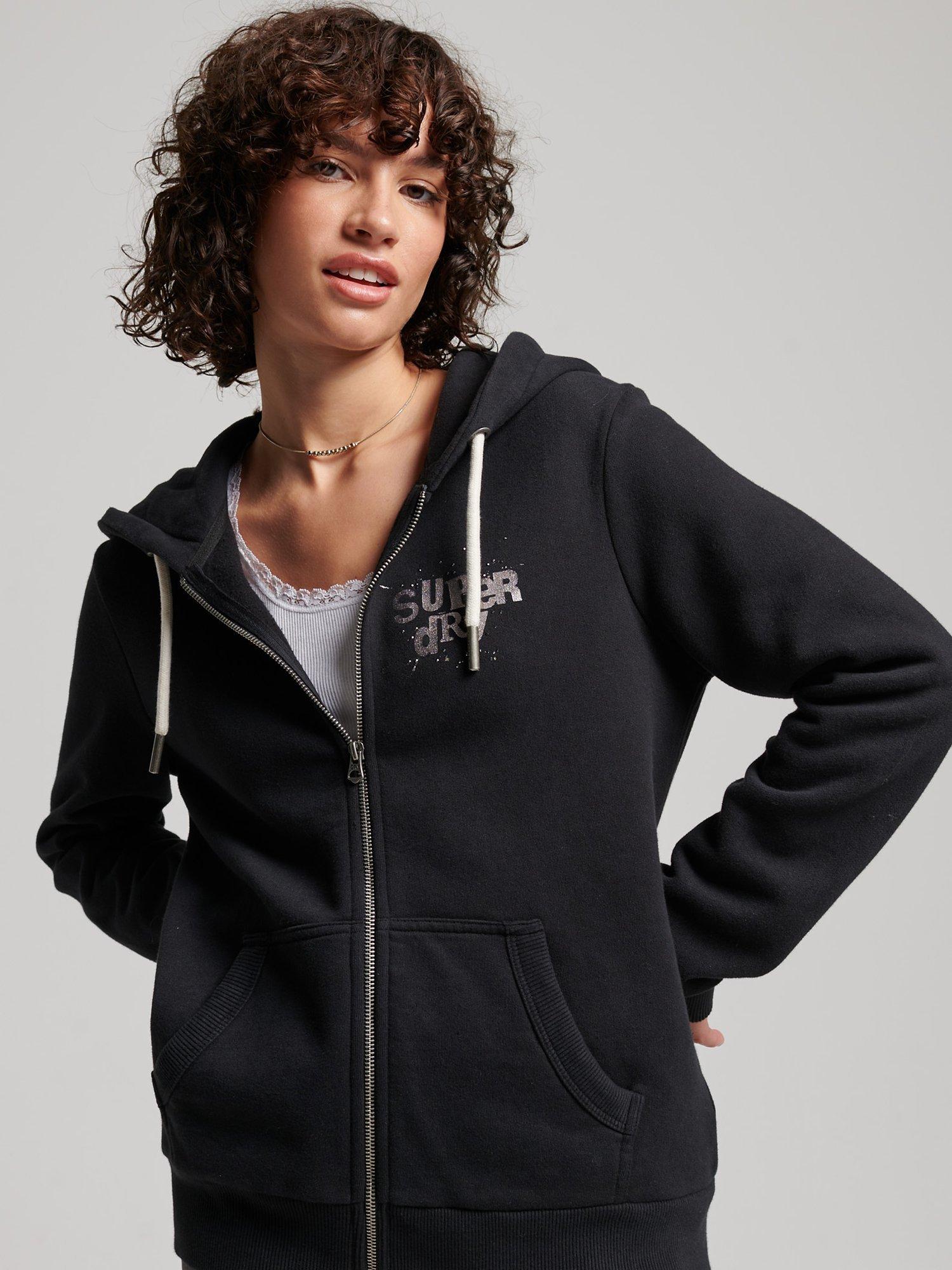 Superdry Vintage Merch Store Zip Hoodie, Light Back In Black