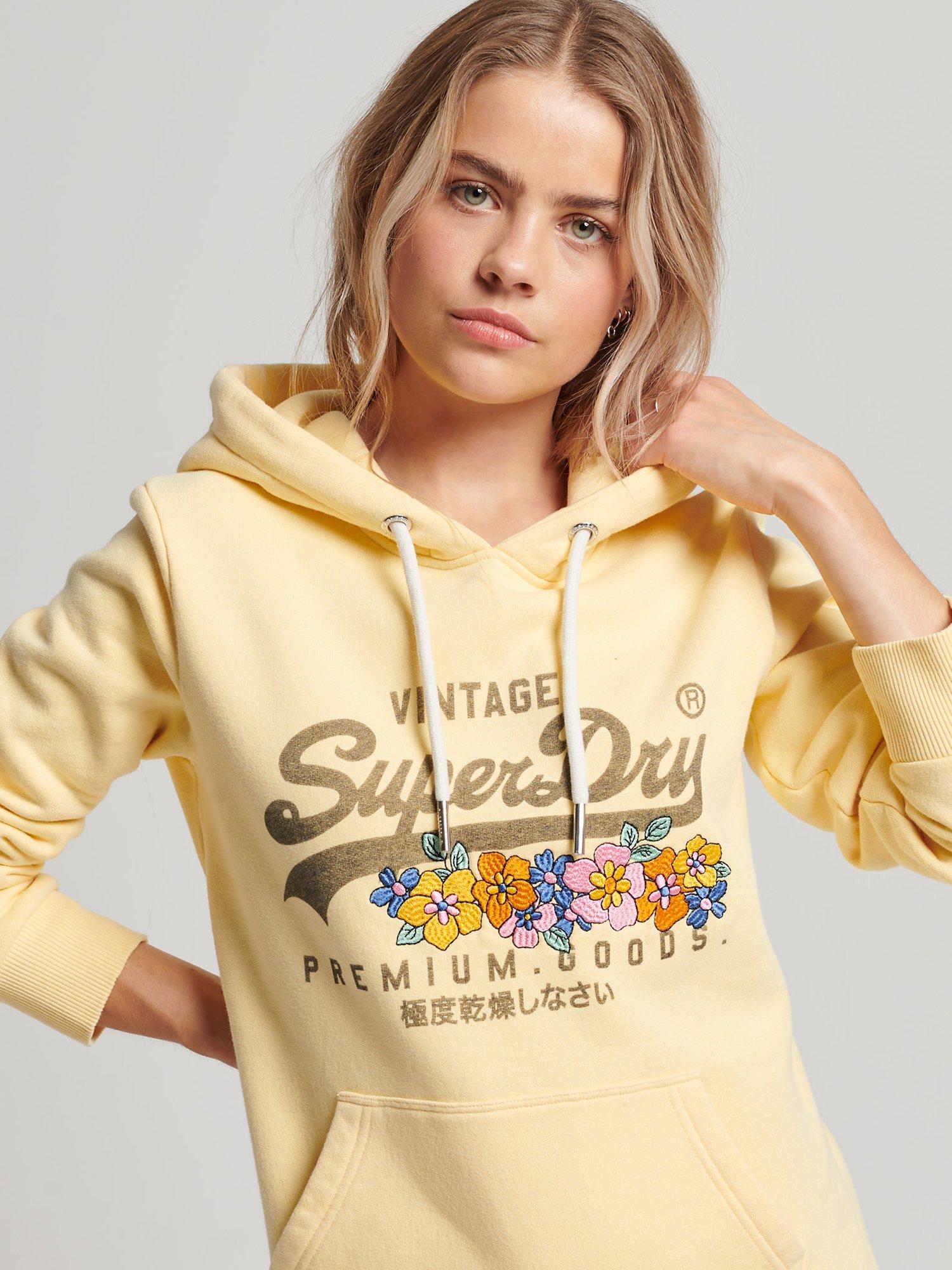 Superdry Vintage Logo Premium Goods Floral Hoodie, Golden Haze
