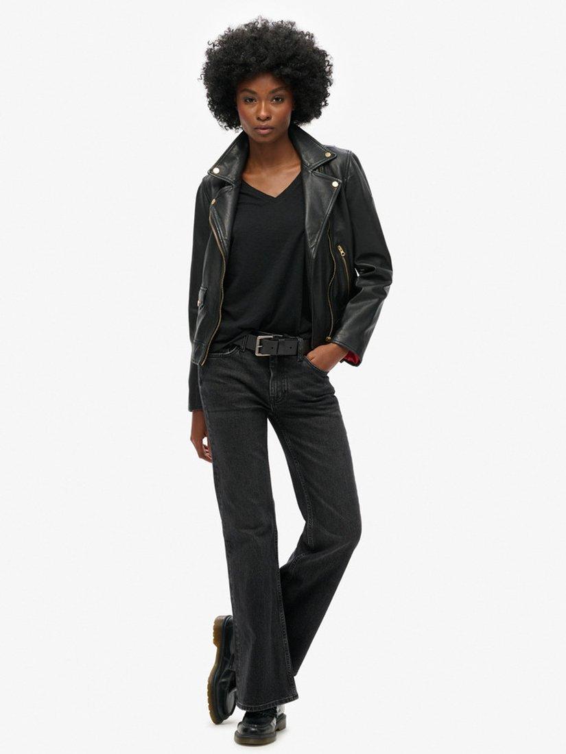 Product image 2 of 3, which shows Superdry Slub Embroidered V-Neck T-Shirt, Black, 14