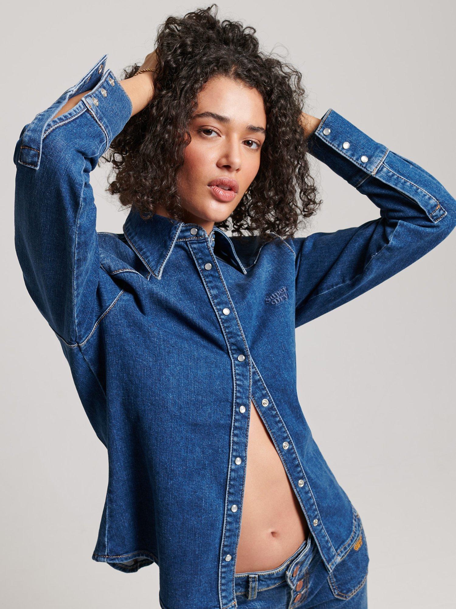 Superdry Organic Cotton Denim Western Shirt, Fulton Vintage Blue