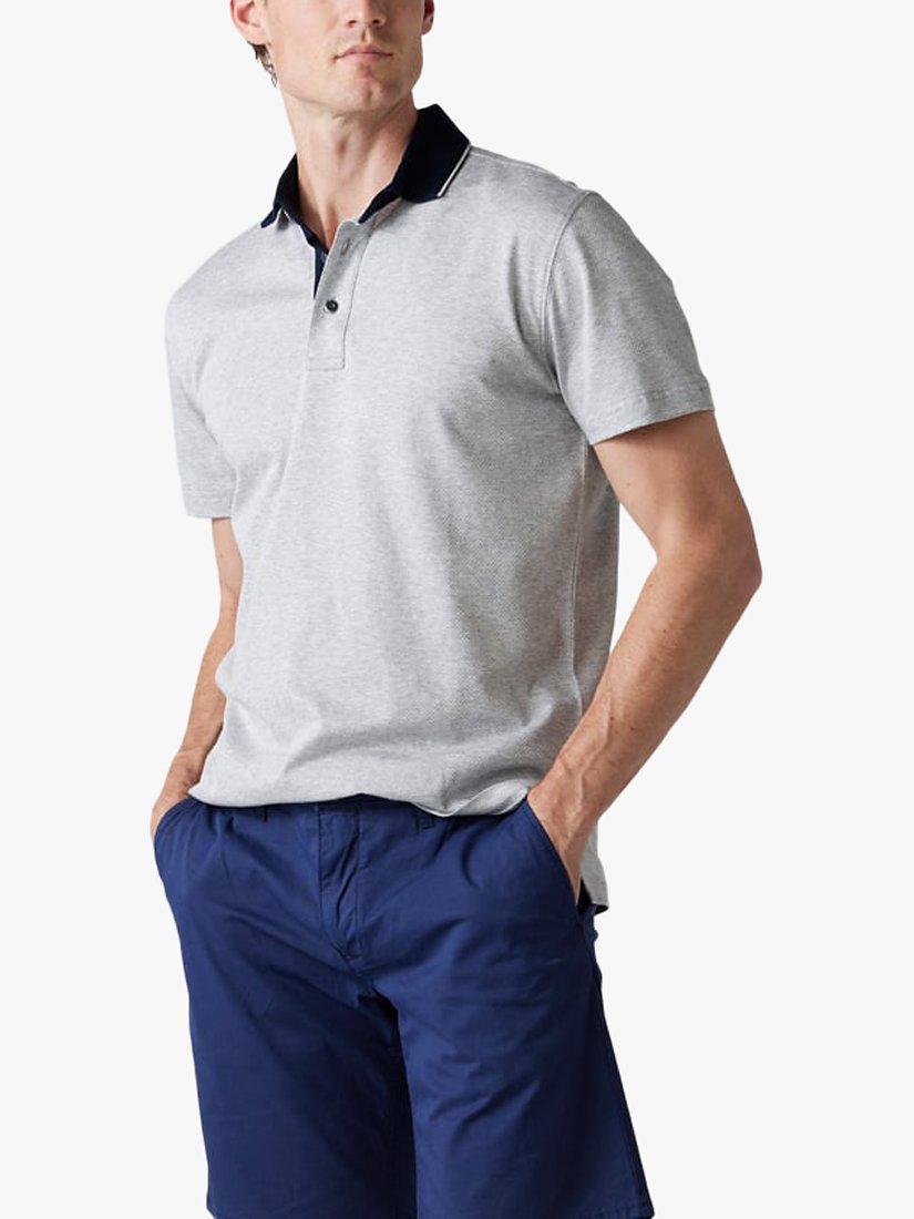 Product image 1 of 4, which shows Rodd & Gunn Stanley Point Short Sleeve Slim Fit Polo Shirt, Smoke, S