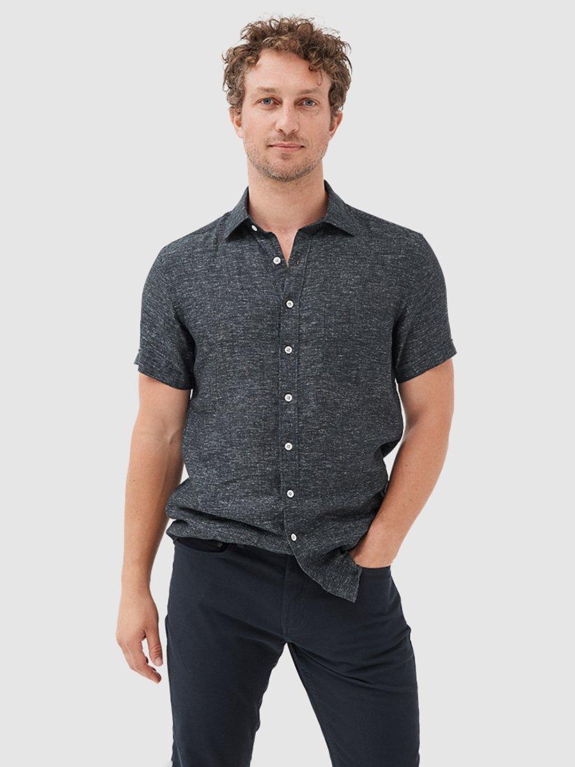 Rodd & Gunn Ellerslie Linen Slim Fit Short Sleeve Shirt, Black Pearl
