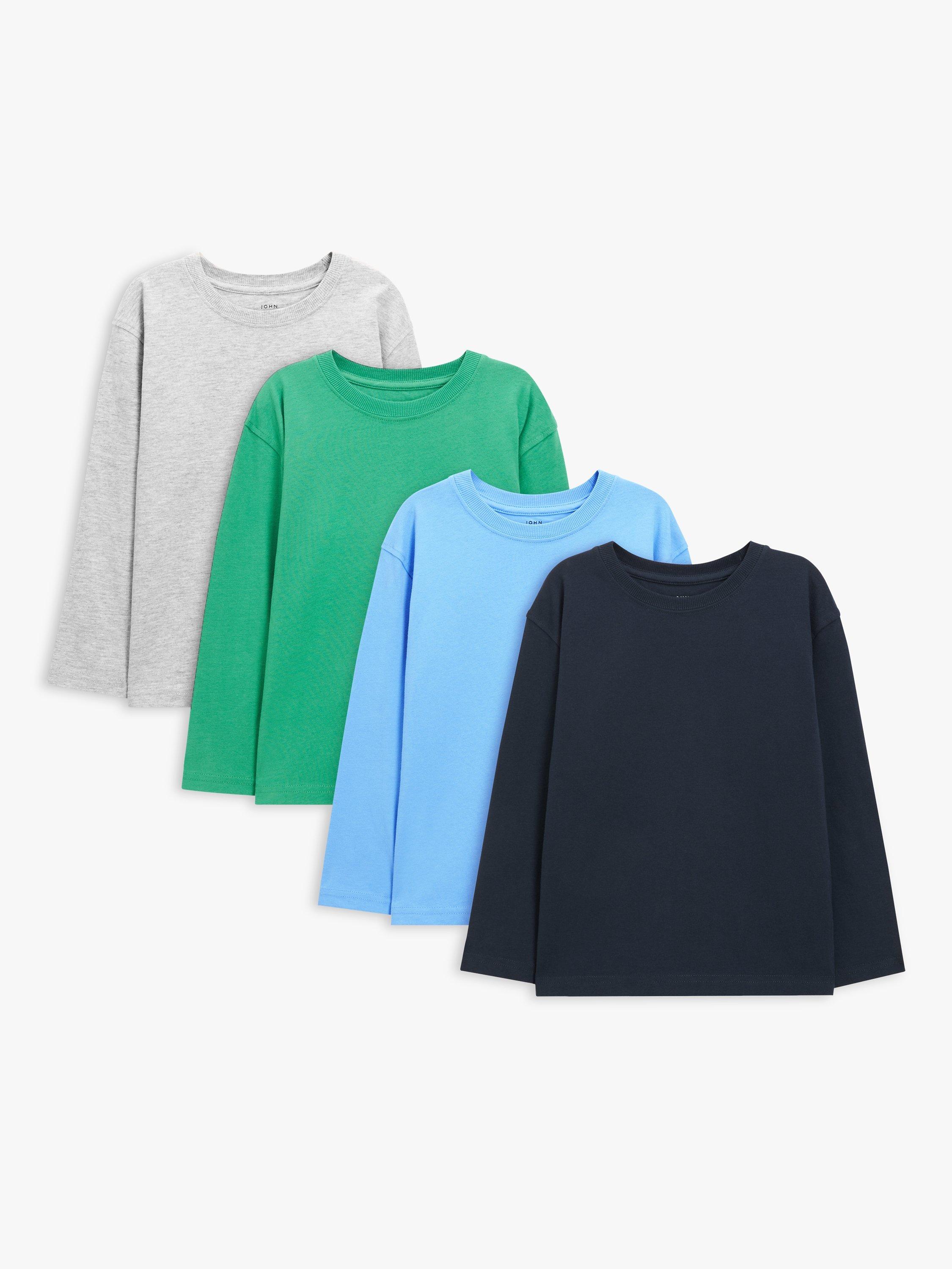 John Lewis Kids' Plain Jersey Tops, Set of 4, Grey/Green/Blue/Black