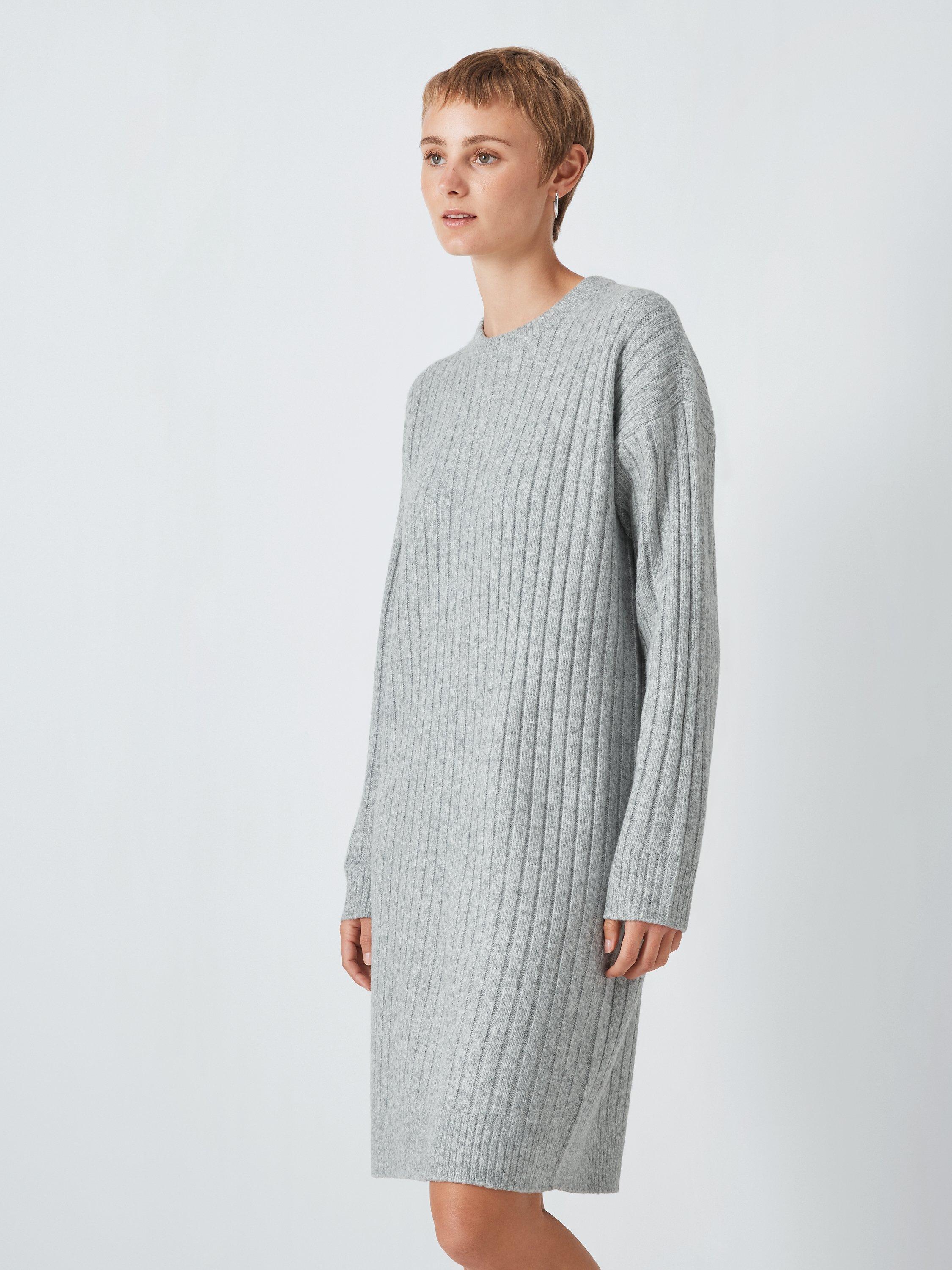 John Lewis ANYDAY Plain Ribbed Tunic Jumper Dress, Grey Marl, XS