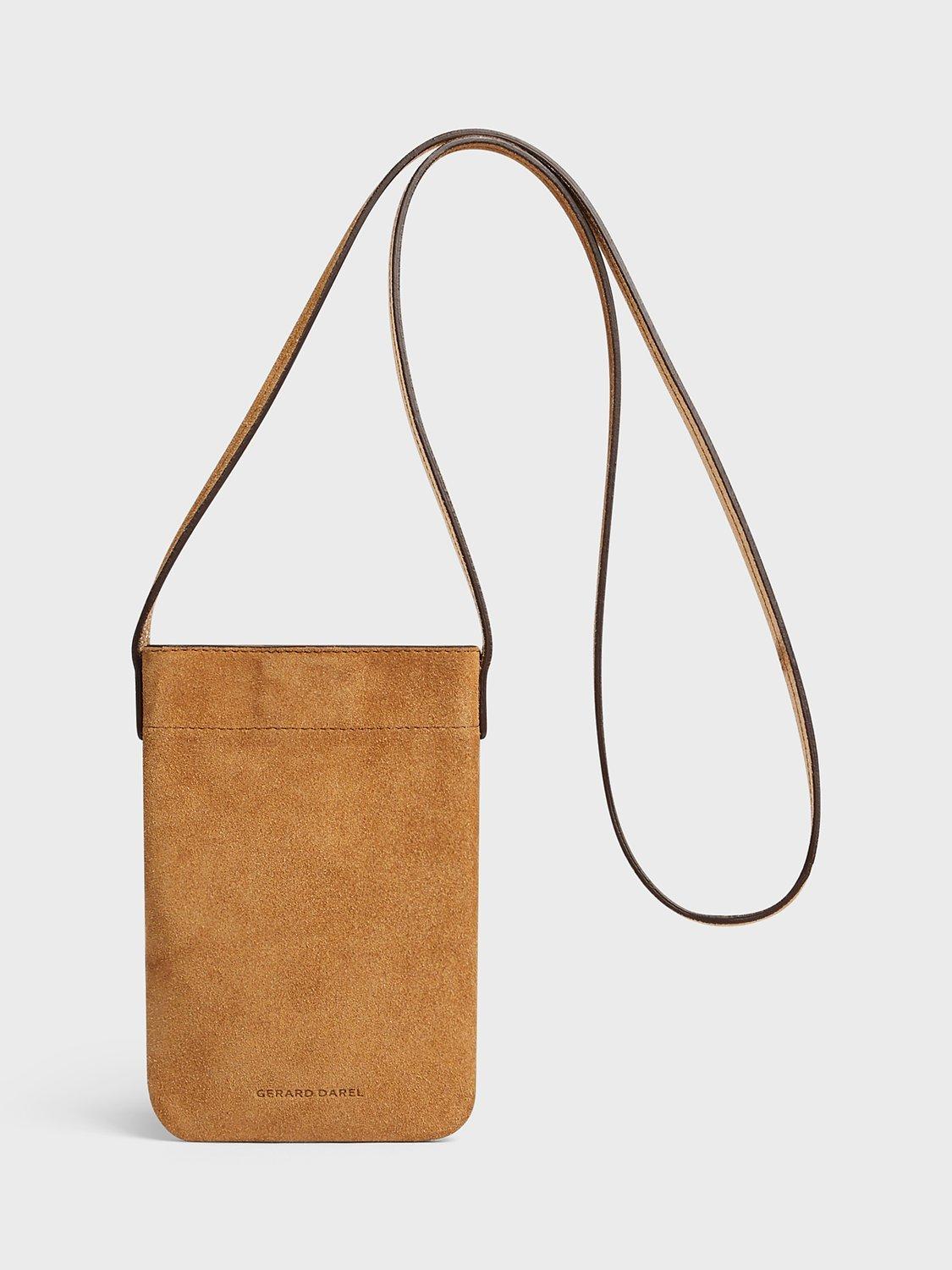 Product image 1 of 4, which shows Gerard Darel Ladyphone Small Suede Bag, Wheat, One Size