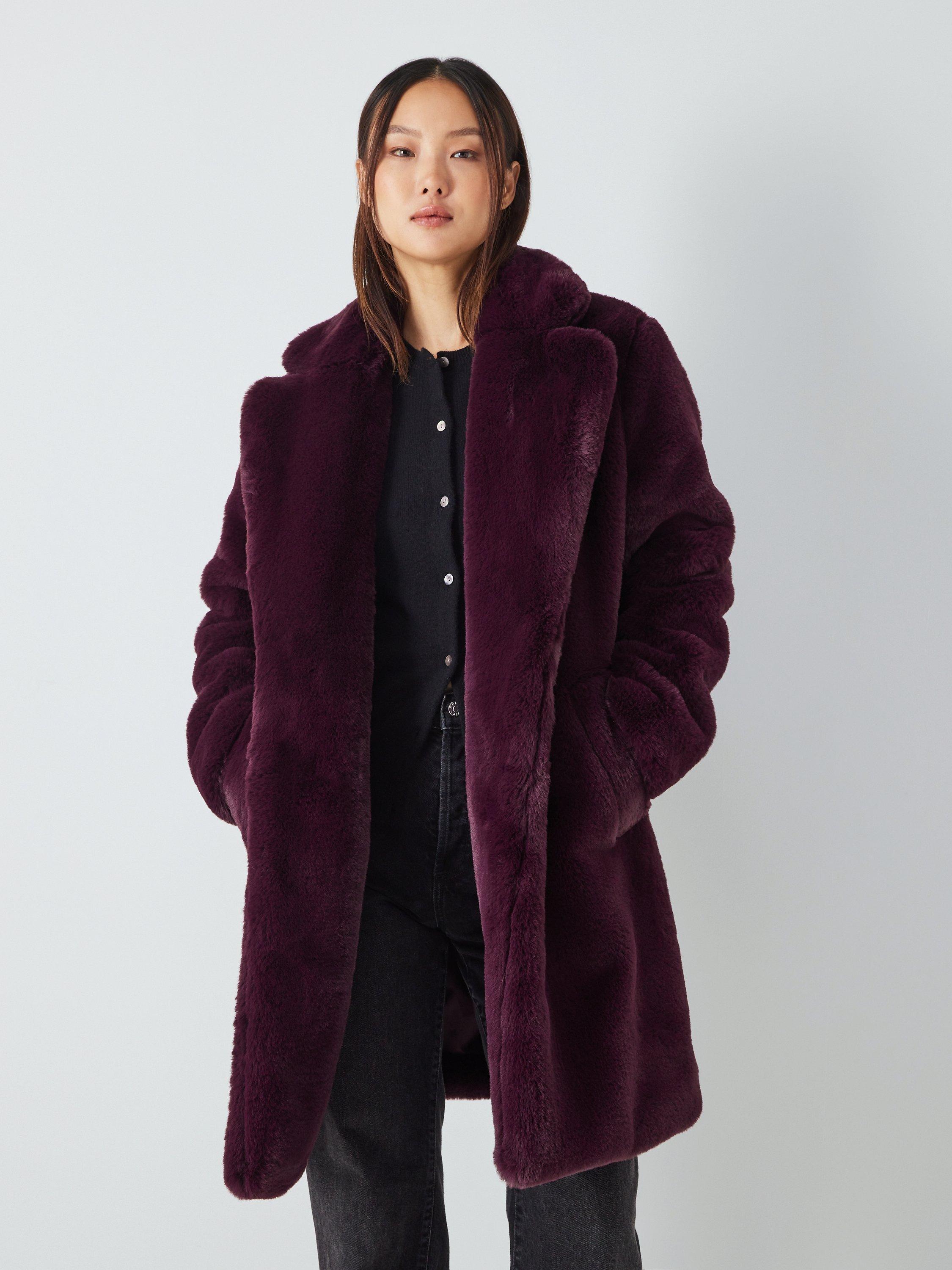 John Lewis Faux Fur Coat, Burgundy