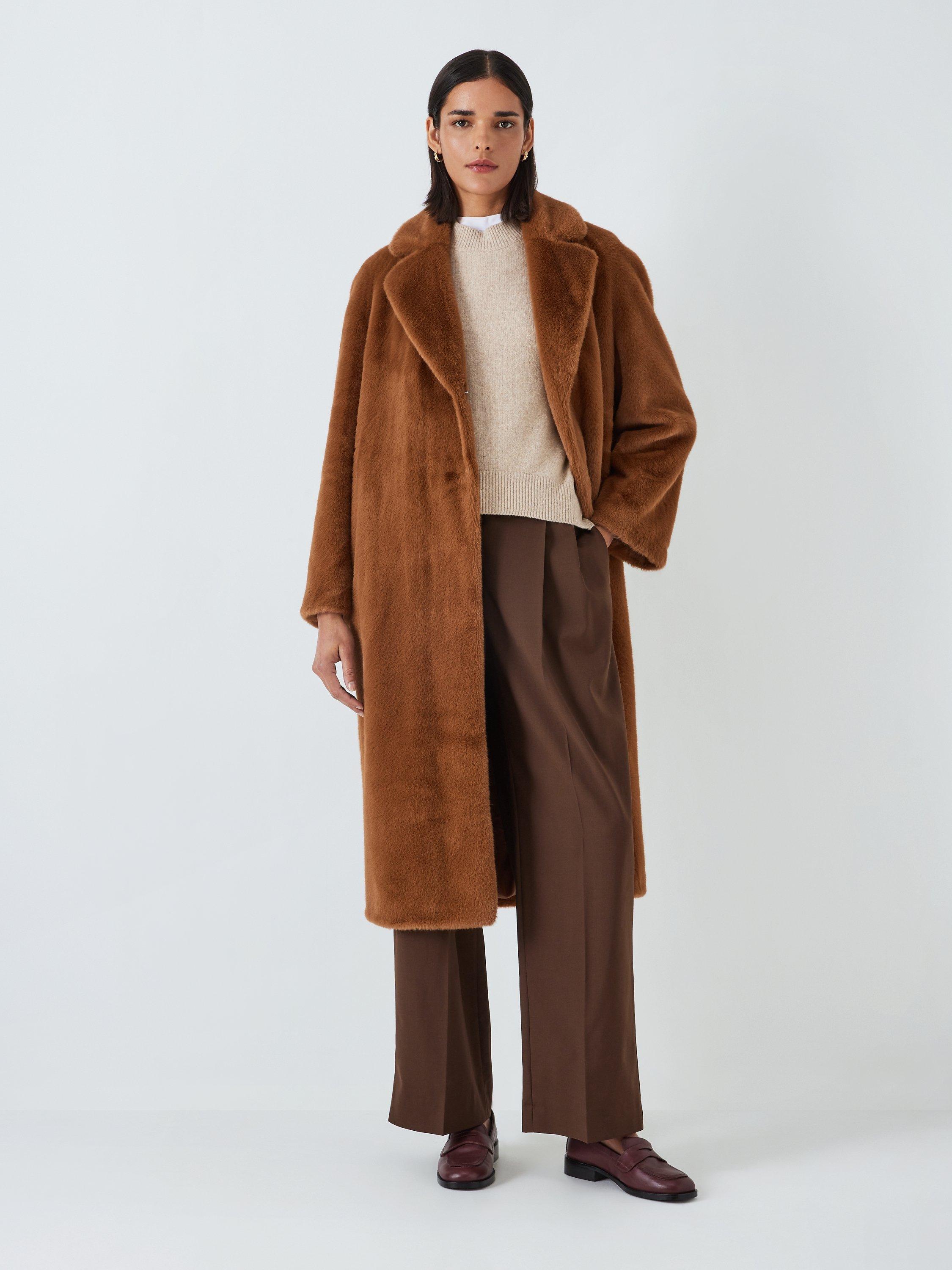 John Lewis Faux Fur Cocoon Coat, Toffee