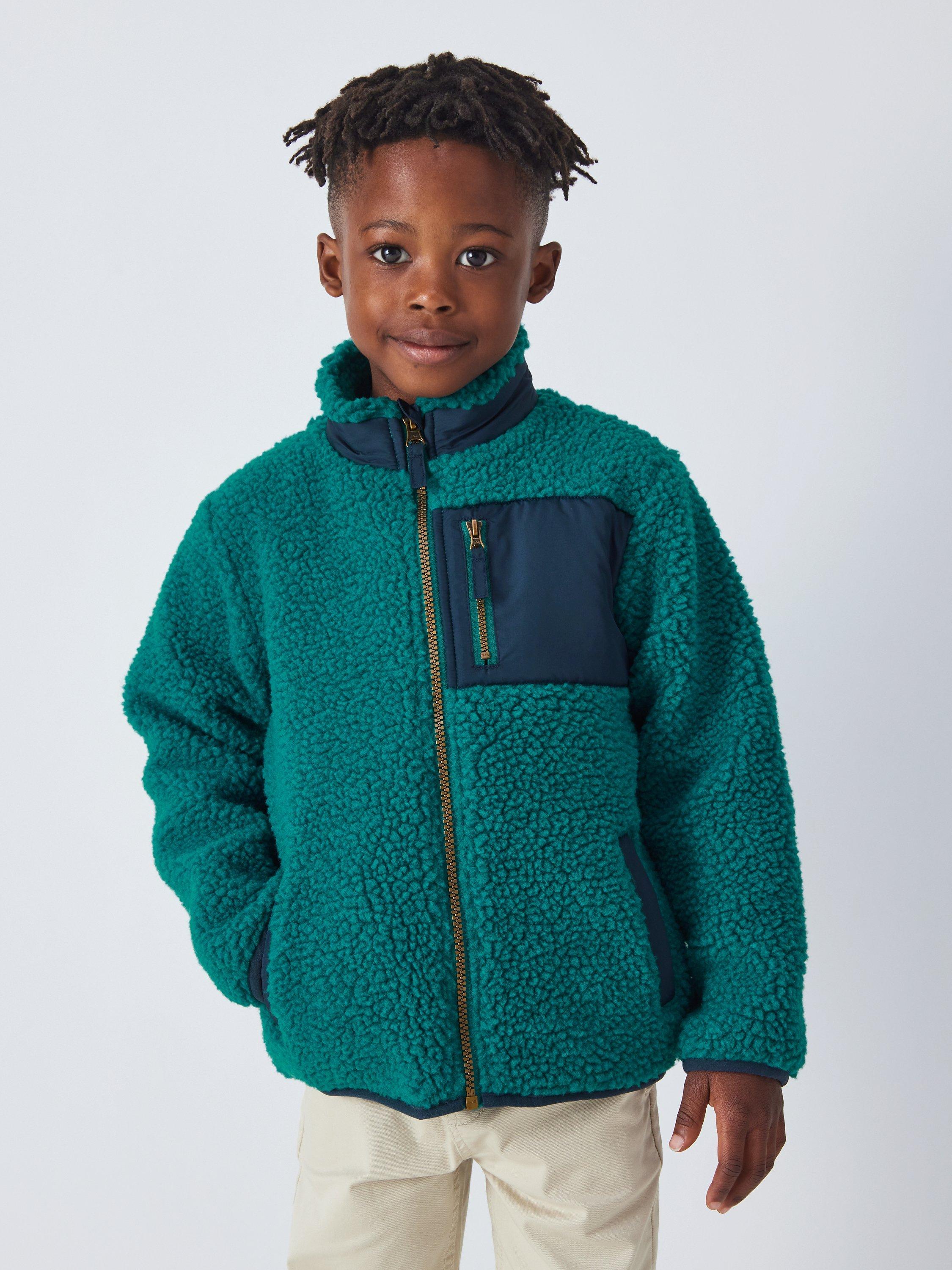 John Lewis Kids' Colour Block Borg Fleece, Teal/Navy