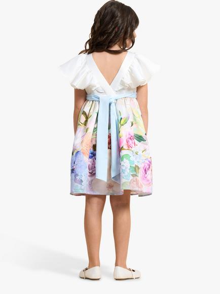 Angel & Rocket Kids' Sylvie Border Print Ruffle Shoulder Dress, White/Multi - view 2, White