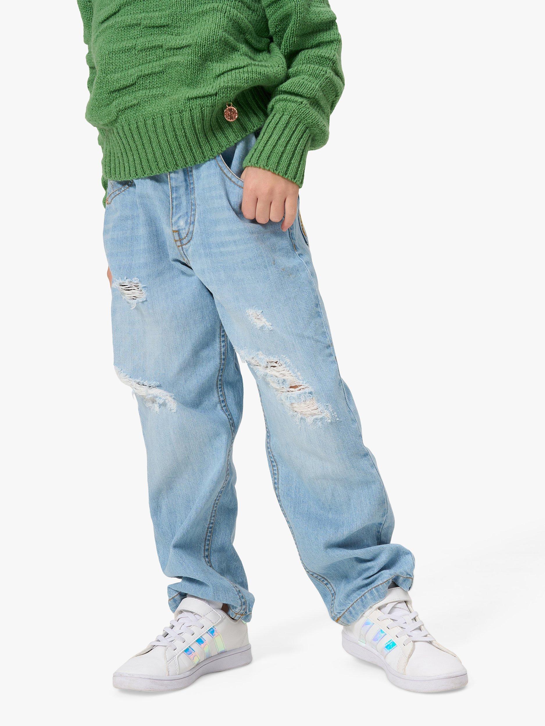 Angel & Rocket Kids' Jamie Wide Leg Ripped Jeans, Blue