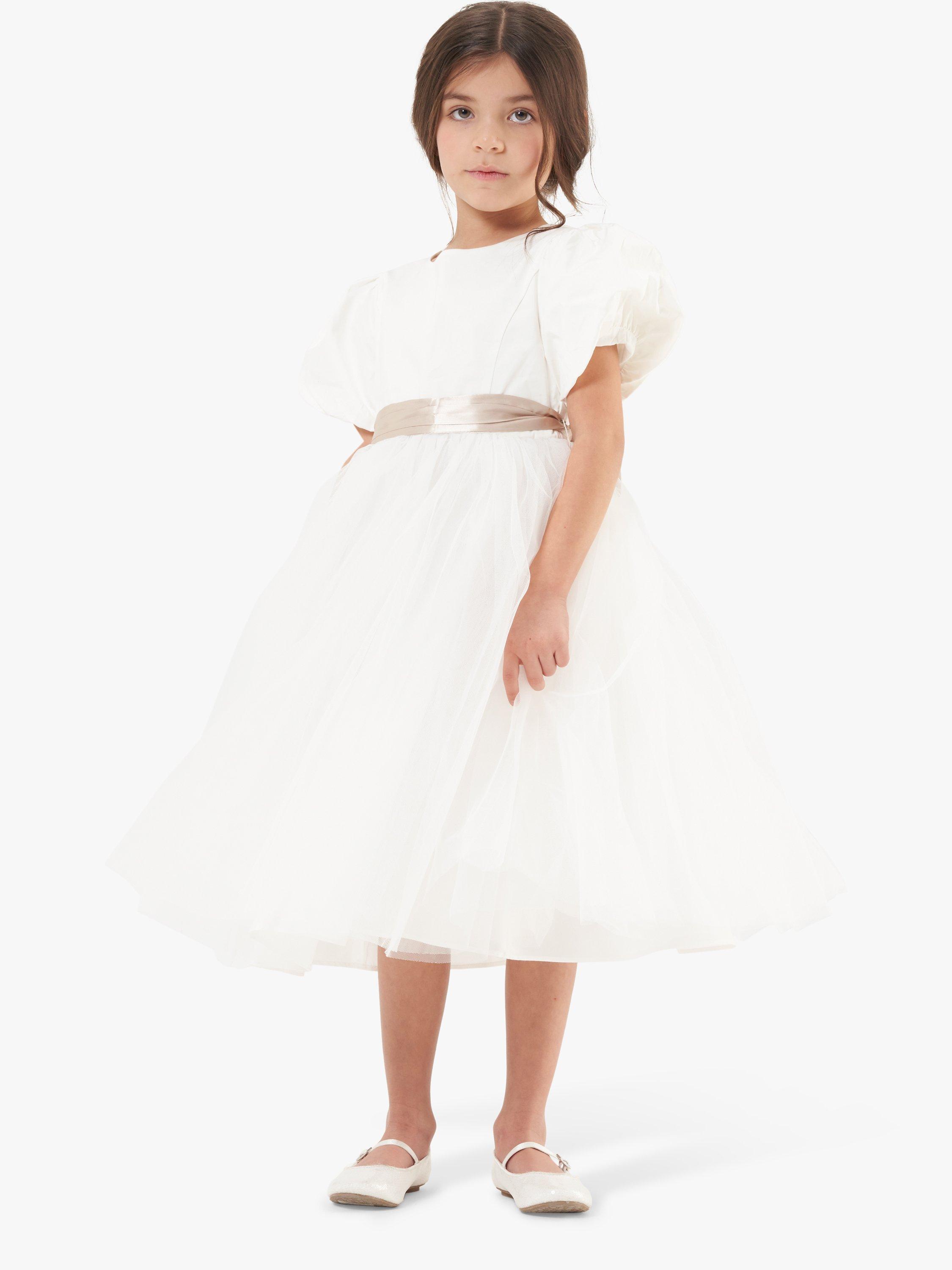 Angel & Rocket Kids' Selene Tulle Taupe Sash Dress, Ivory, 8 years