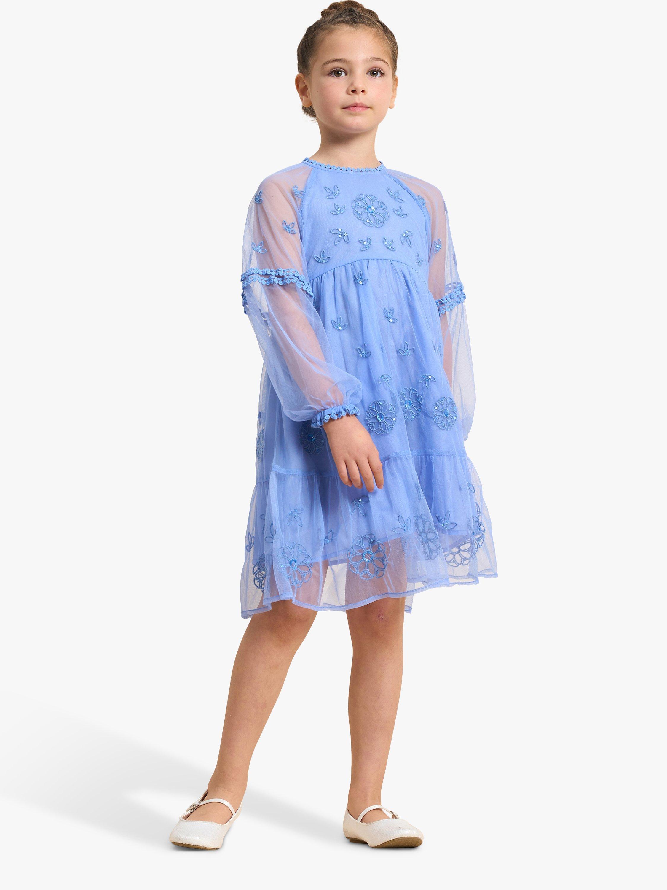 Angel & Rocket Kids' Bo Embroidered Boho Dress, Blue