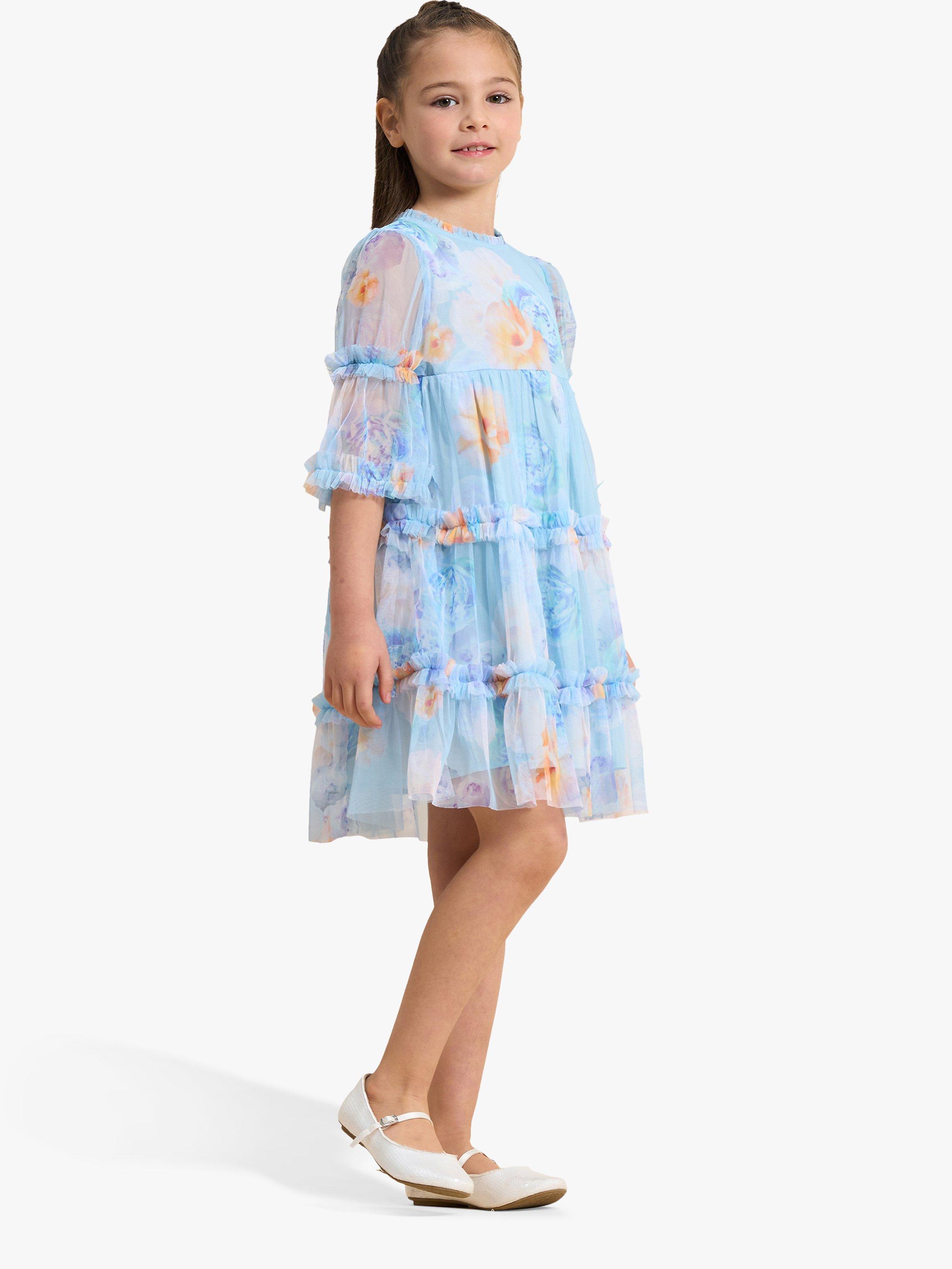 Angel & Rocket Kids' Eleanor Mesh Ruffle Dress, Blue