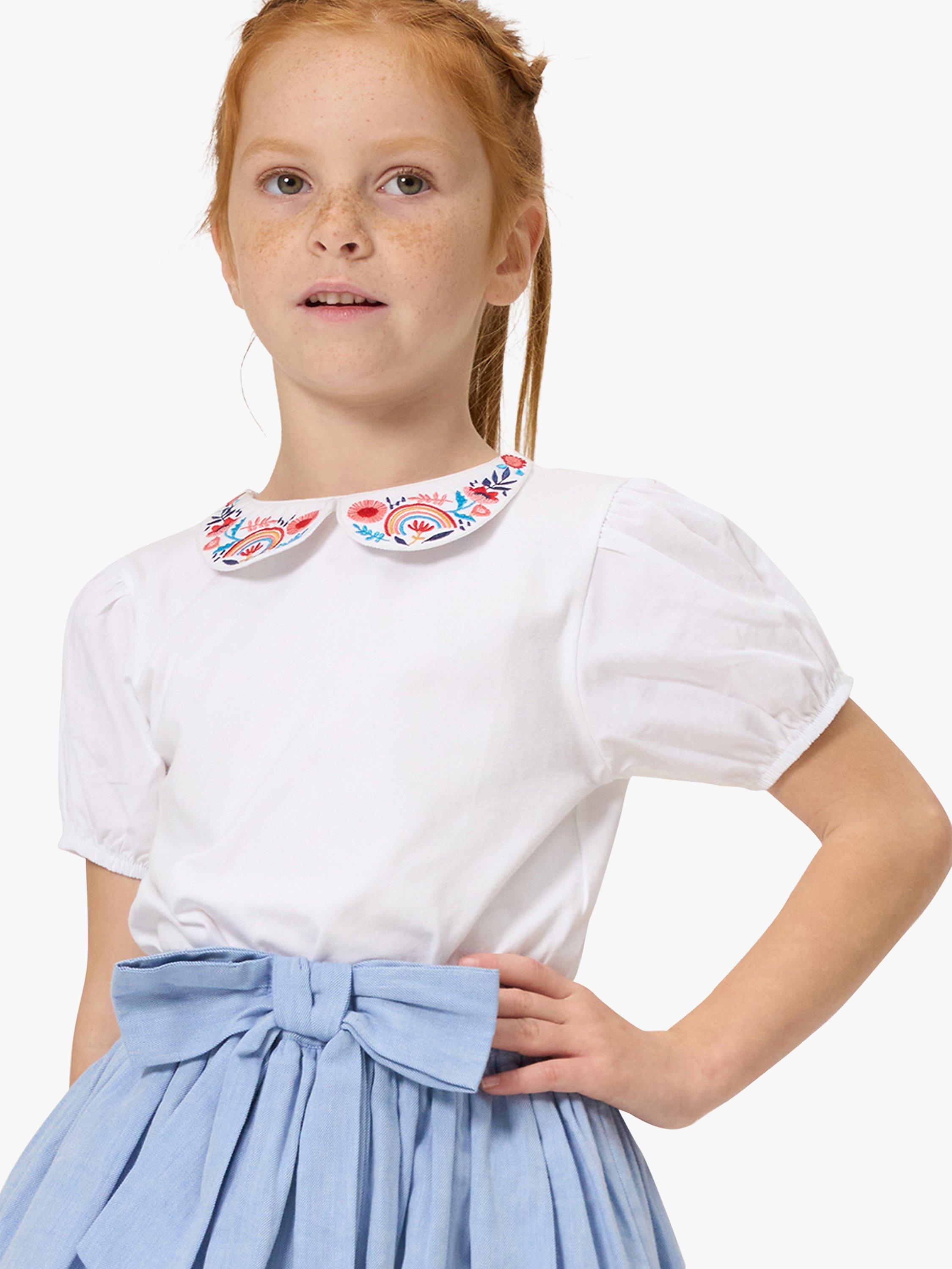 Angel & Rocket Kids' Heidi Embroidered Collar Top, White