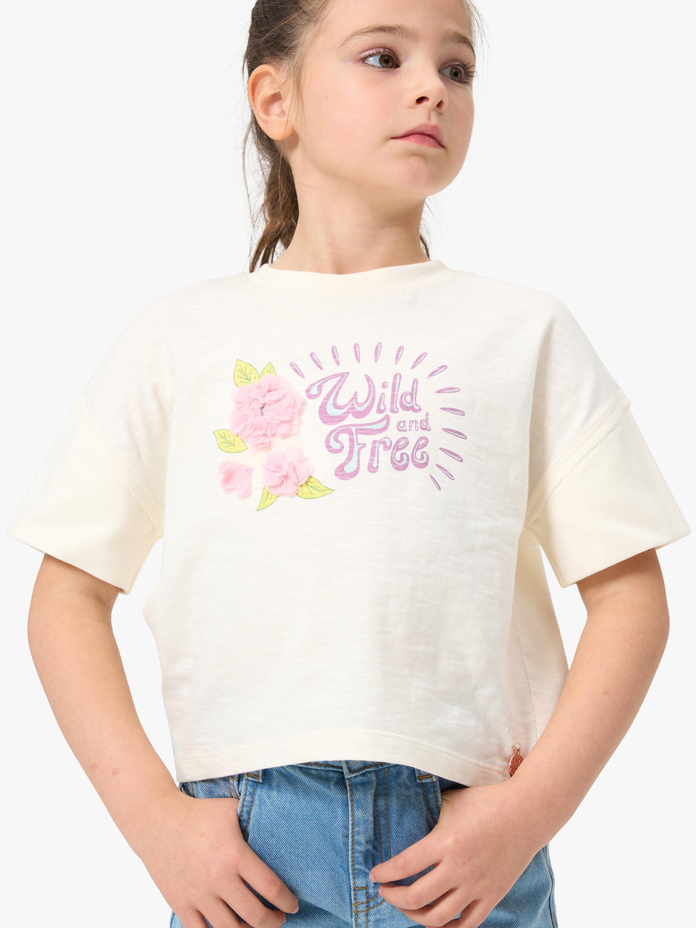 Angel & Rocket Kids' Tilly Embellished Wild and Free T-Shirt, Cream