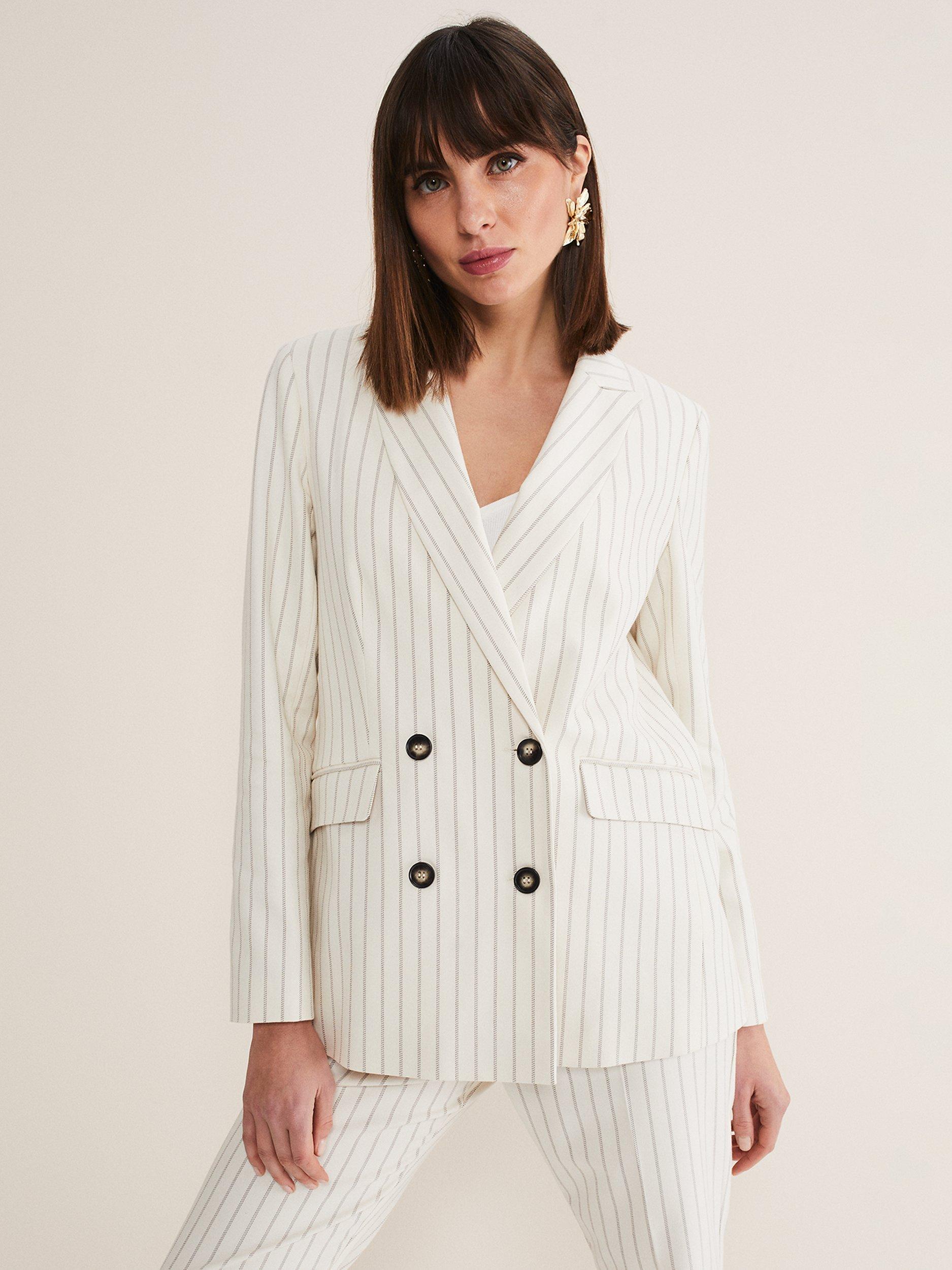 Phase Eight Ariella Pinstripe Suit Blazer, Black/Ecru
