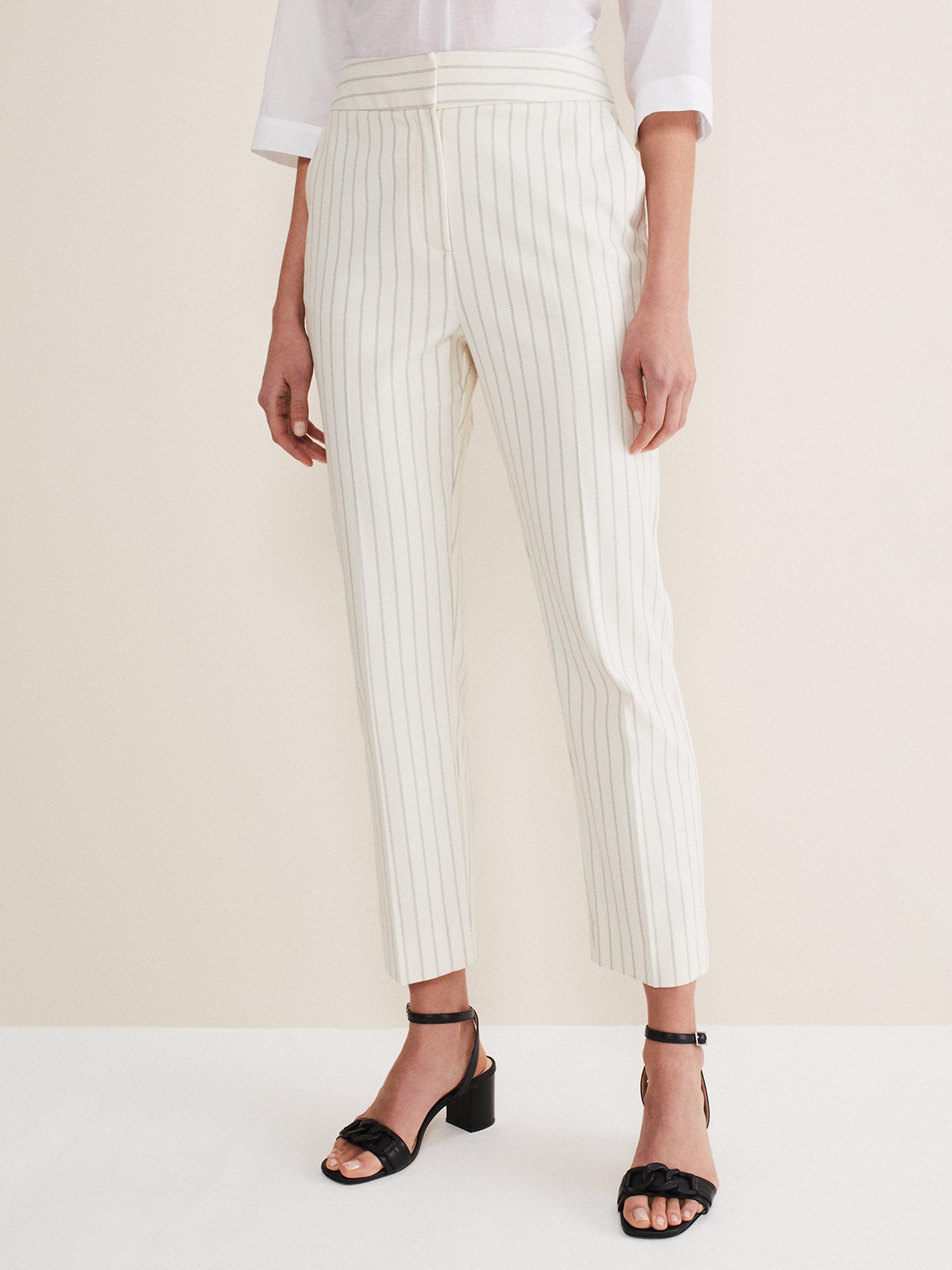 Phase Eight Ariella Stripe Ankle Grazer Trousers, Ecru/Black