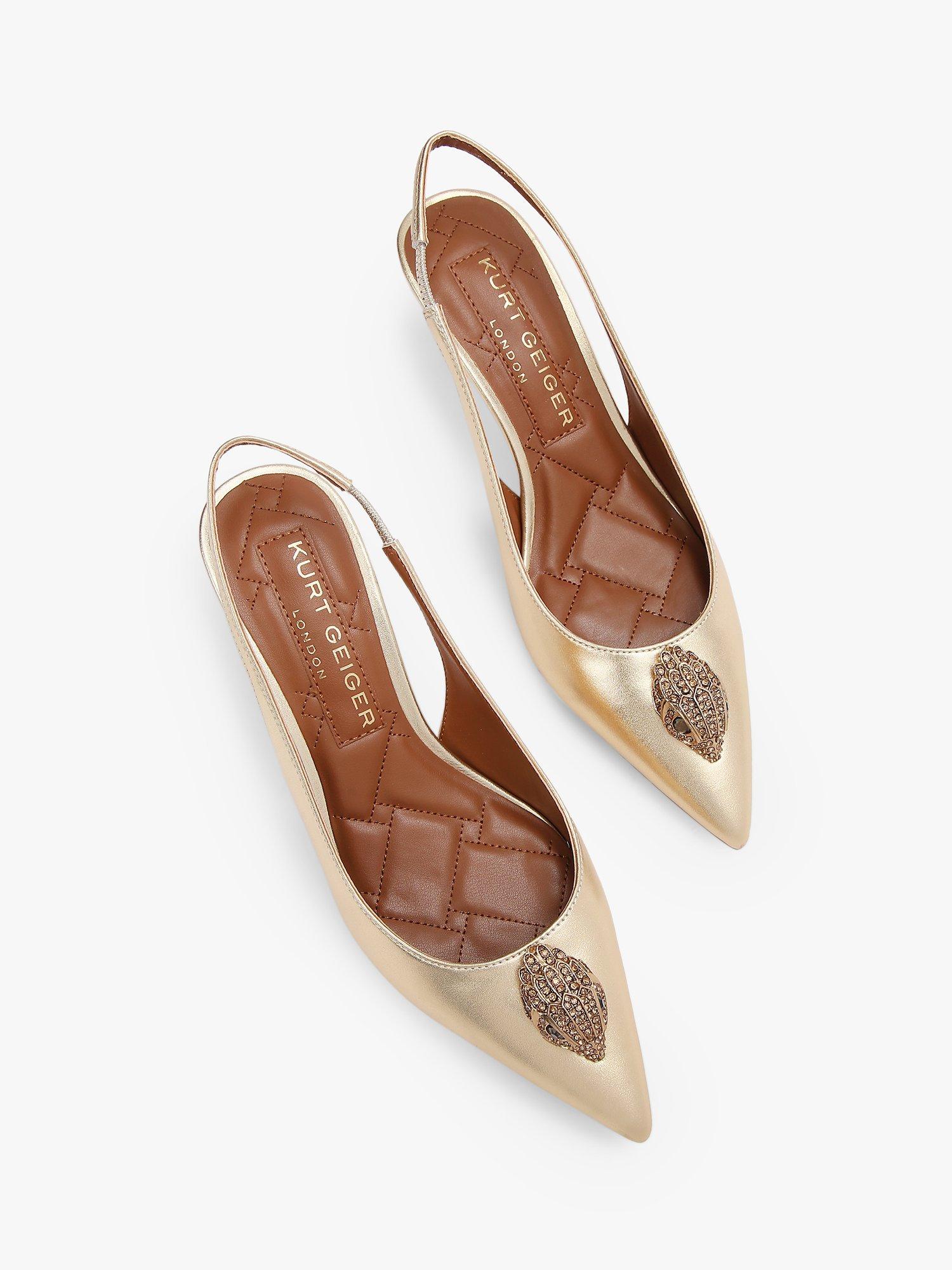 Product image 2 of 6, which shows Kurt Geiger London Belgravia Leather Slingback Court Shoes, Gold, 3