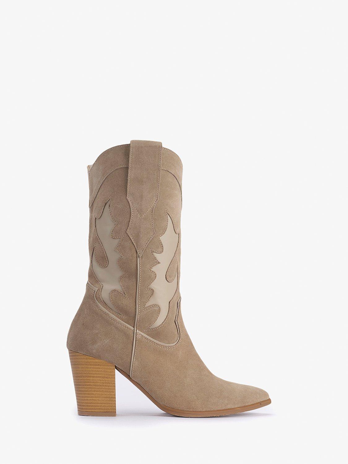 Mint Velvet Dixie Suede Cowboy Boots, Beige
