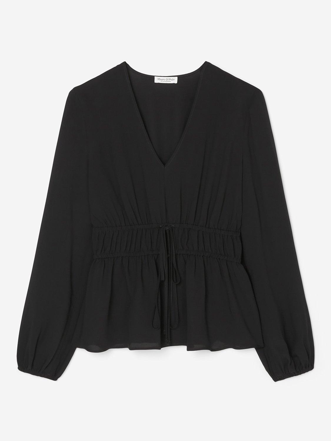 Marc O'Polo V-Neck Ribbon Detail Blouse, Black