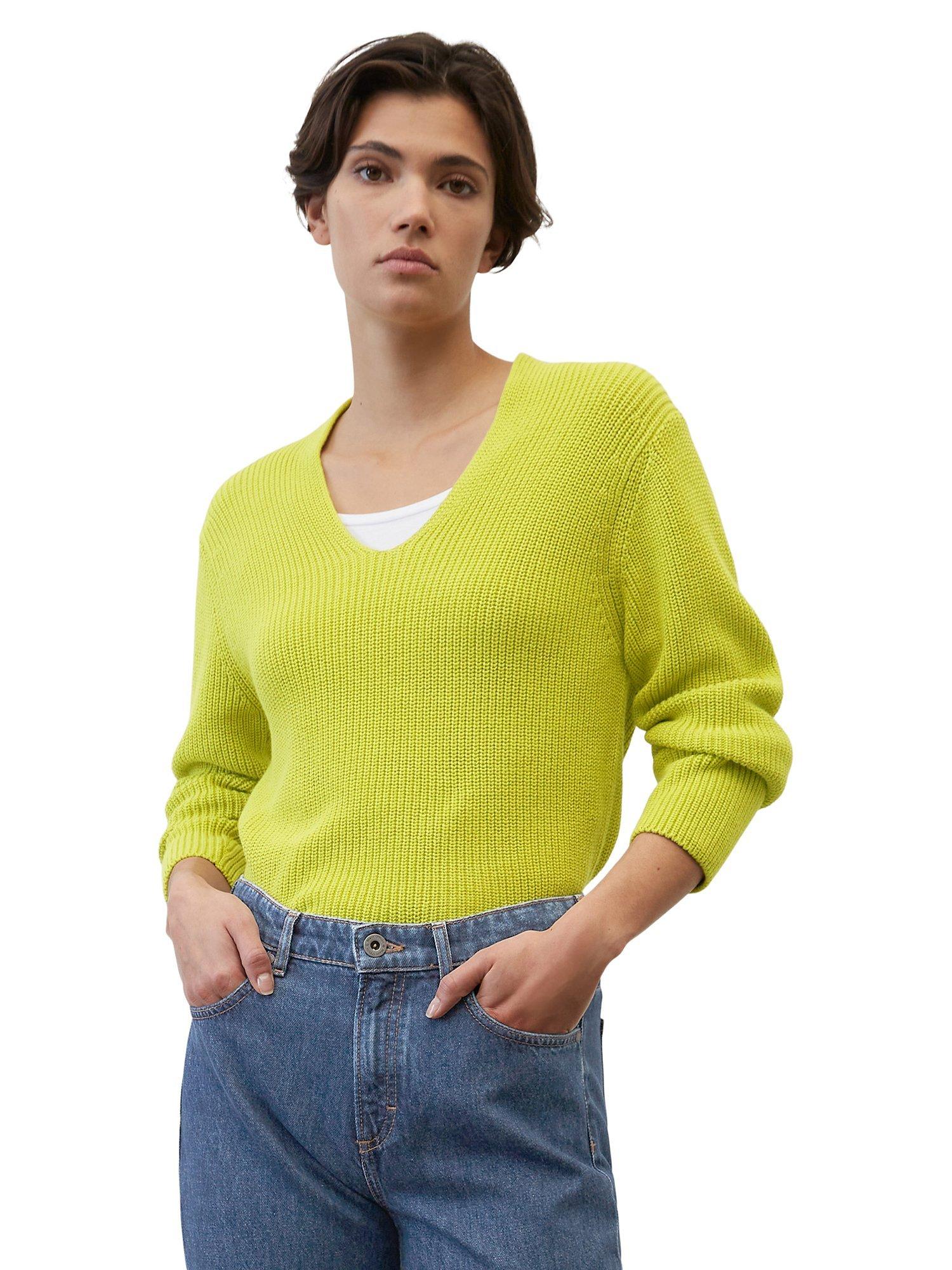 Marc O'Polo Cotton V-Neck Jumper, Lime Green