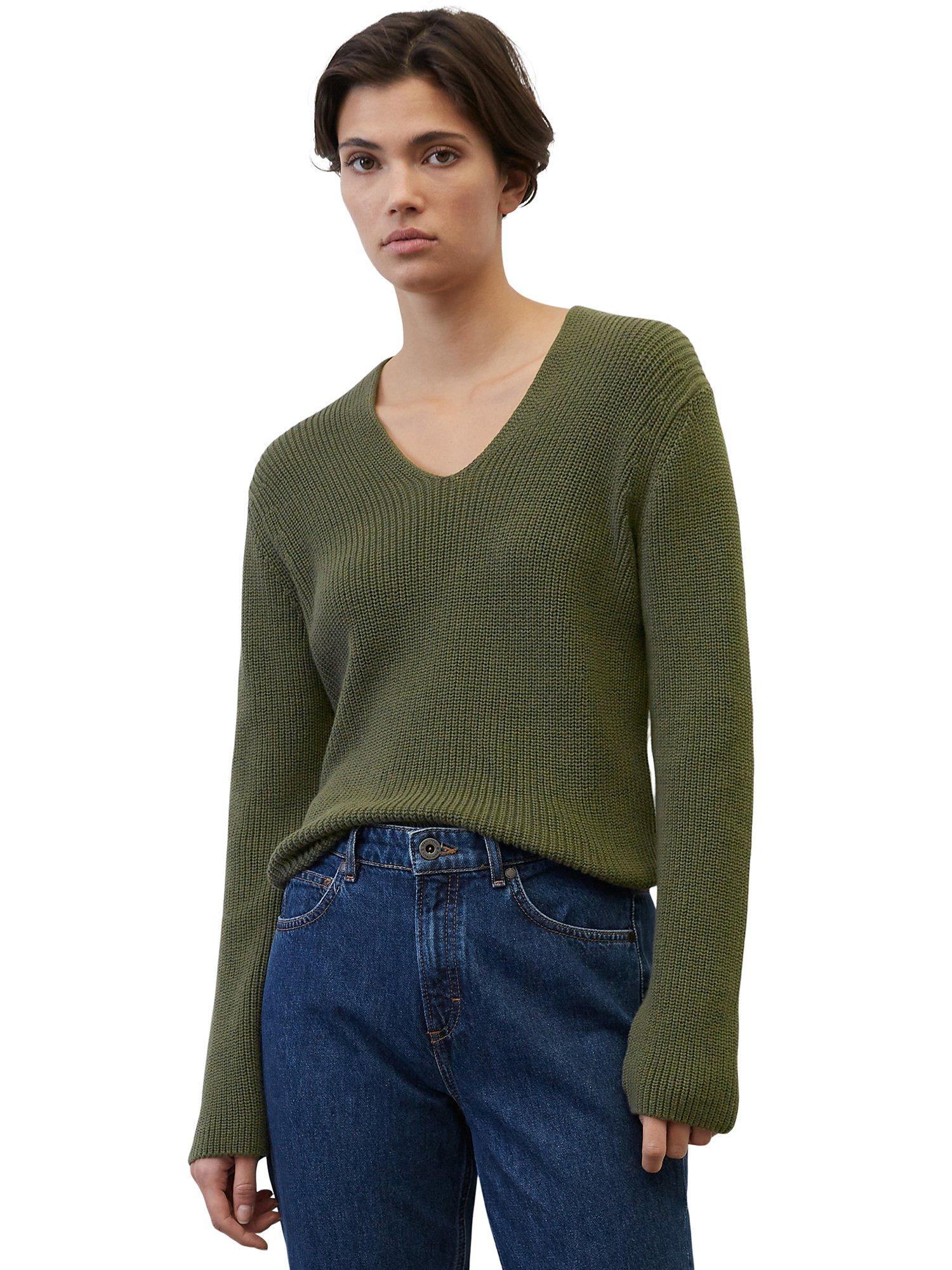 Marc O'Polo Cotton V-Neck Jumper, Wild Olive
