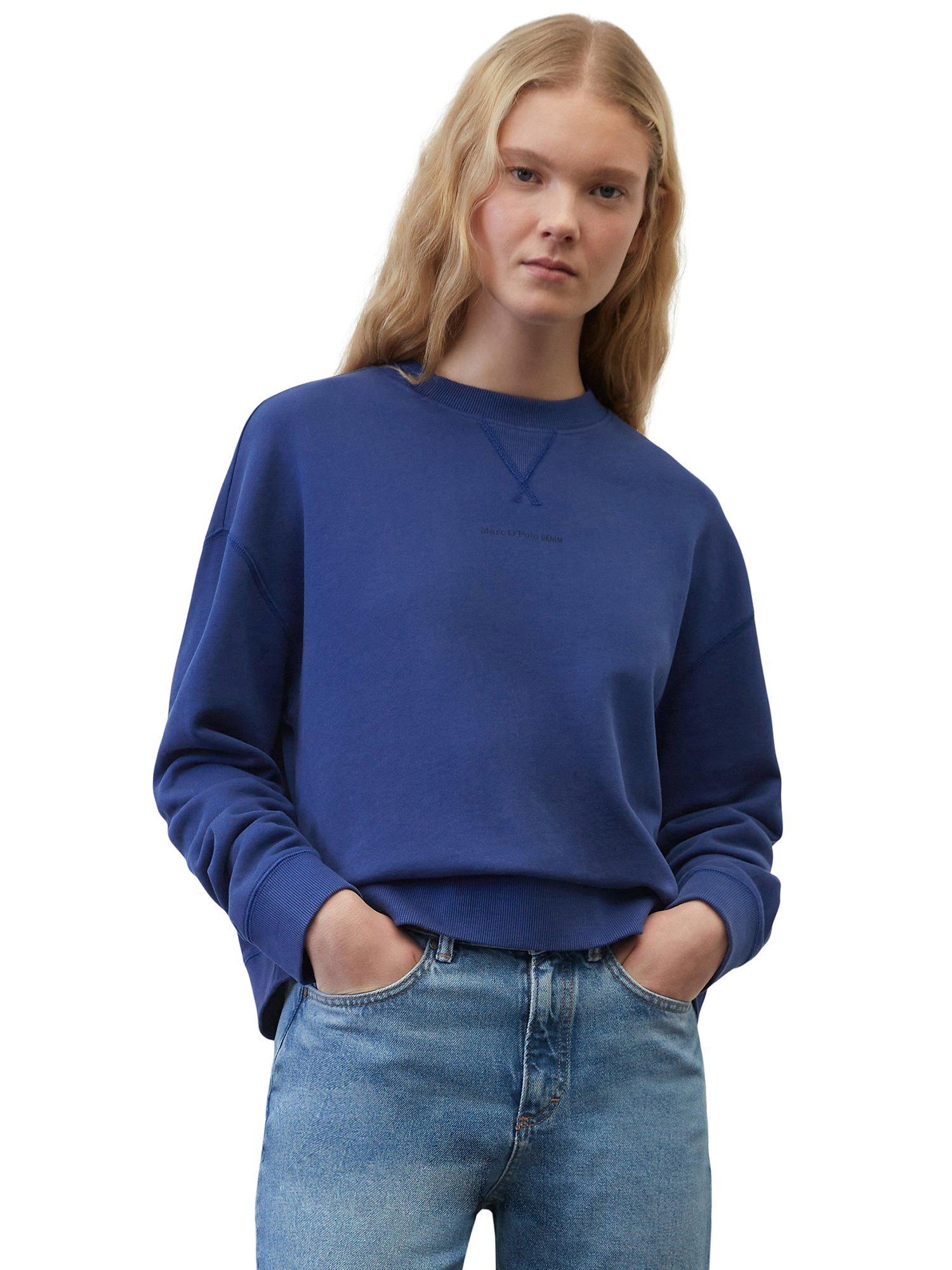 Marc O'Polo Denim Logo Print Relaxed Cotton Jumper, Blue