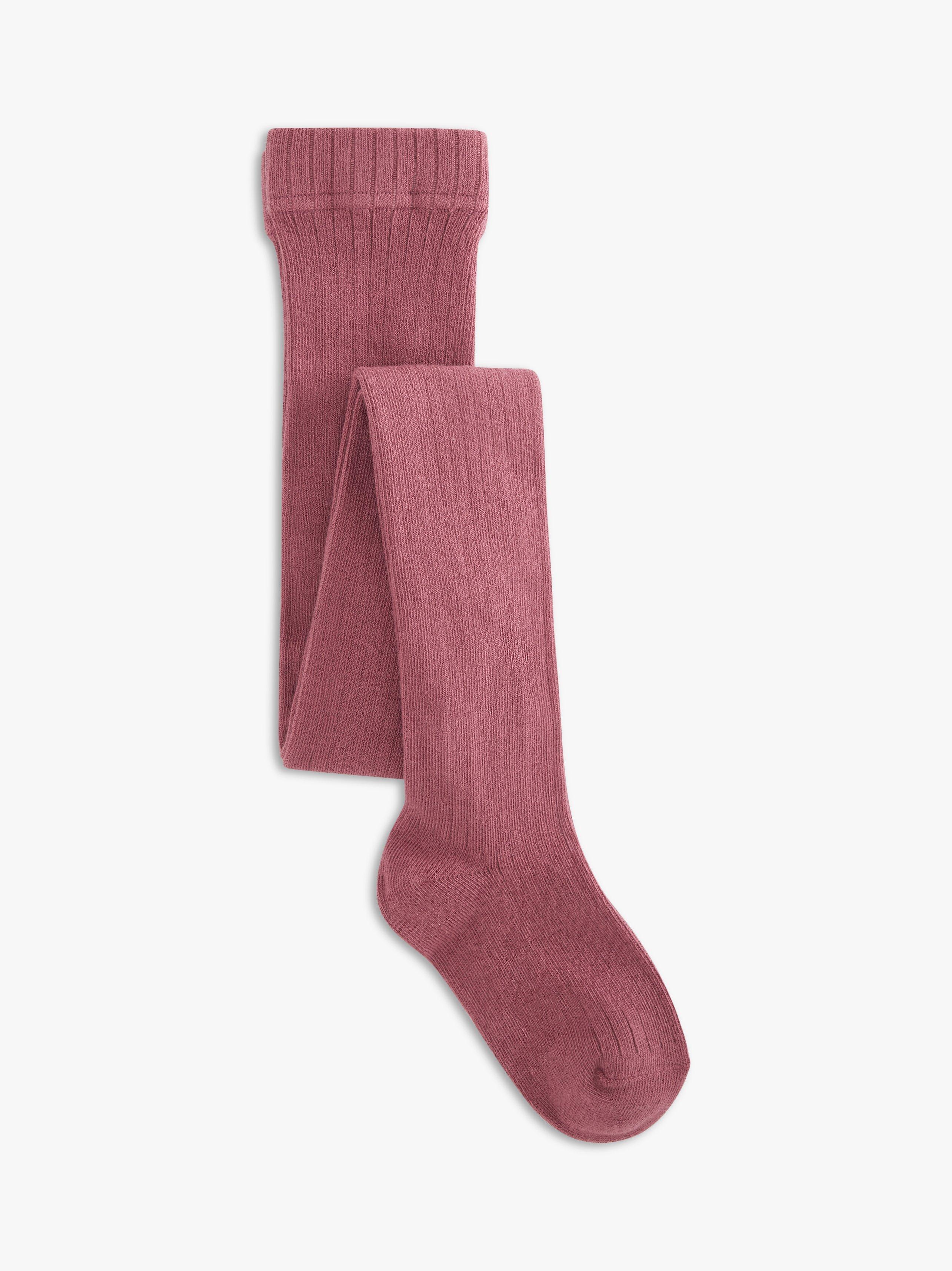 Product image 1 of 2, which shows John Lewis Kids' Ribbed Tights, Pink, 3-4 years