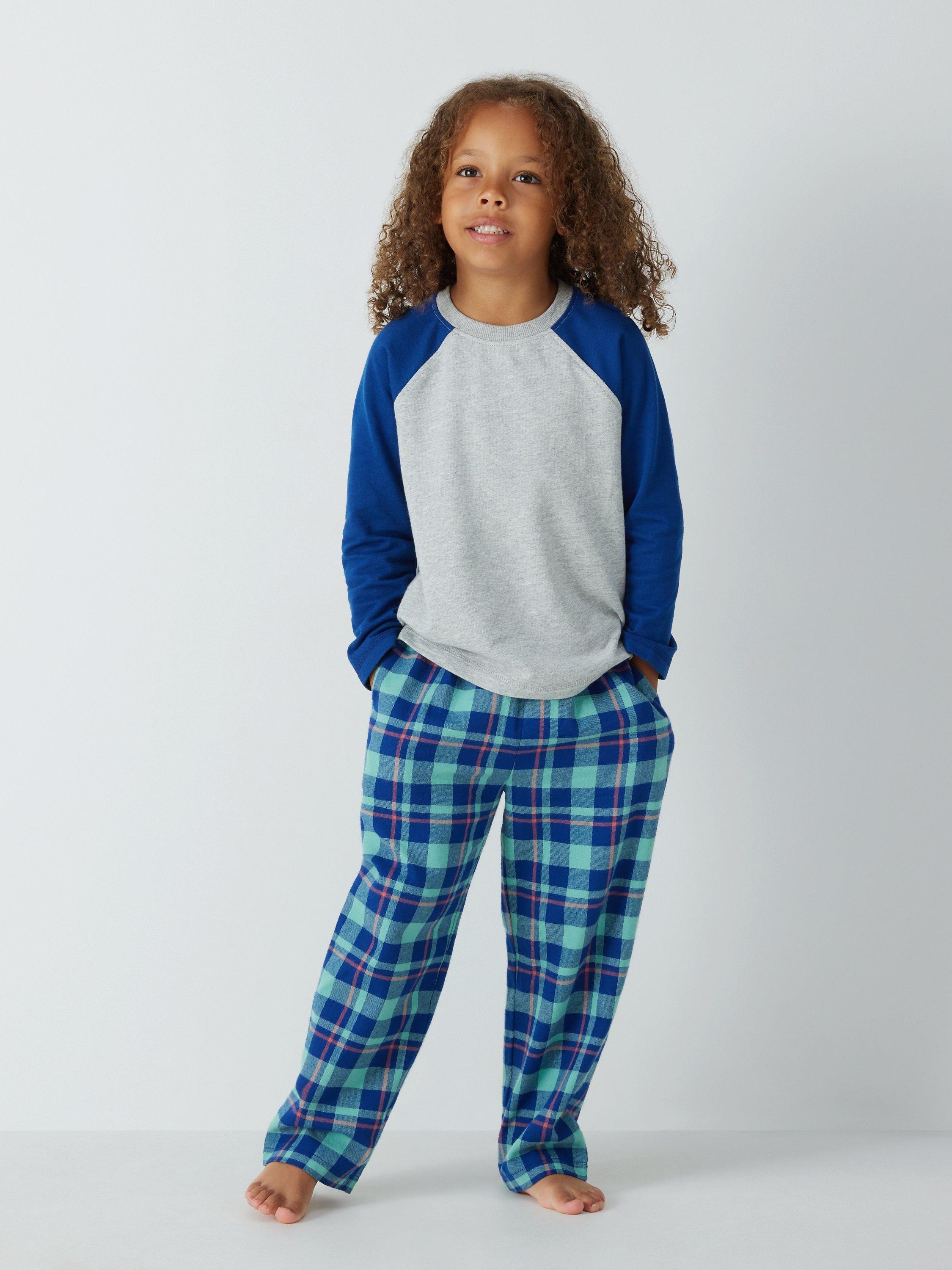 John Lewis Kids' Jersey Woven Check Pyjamas, Blue