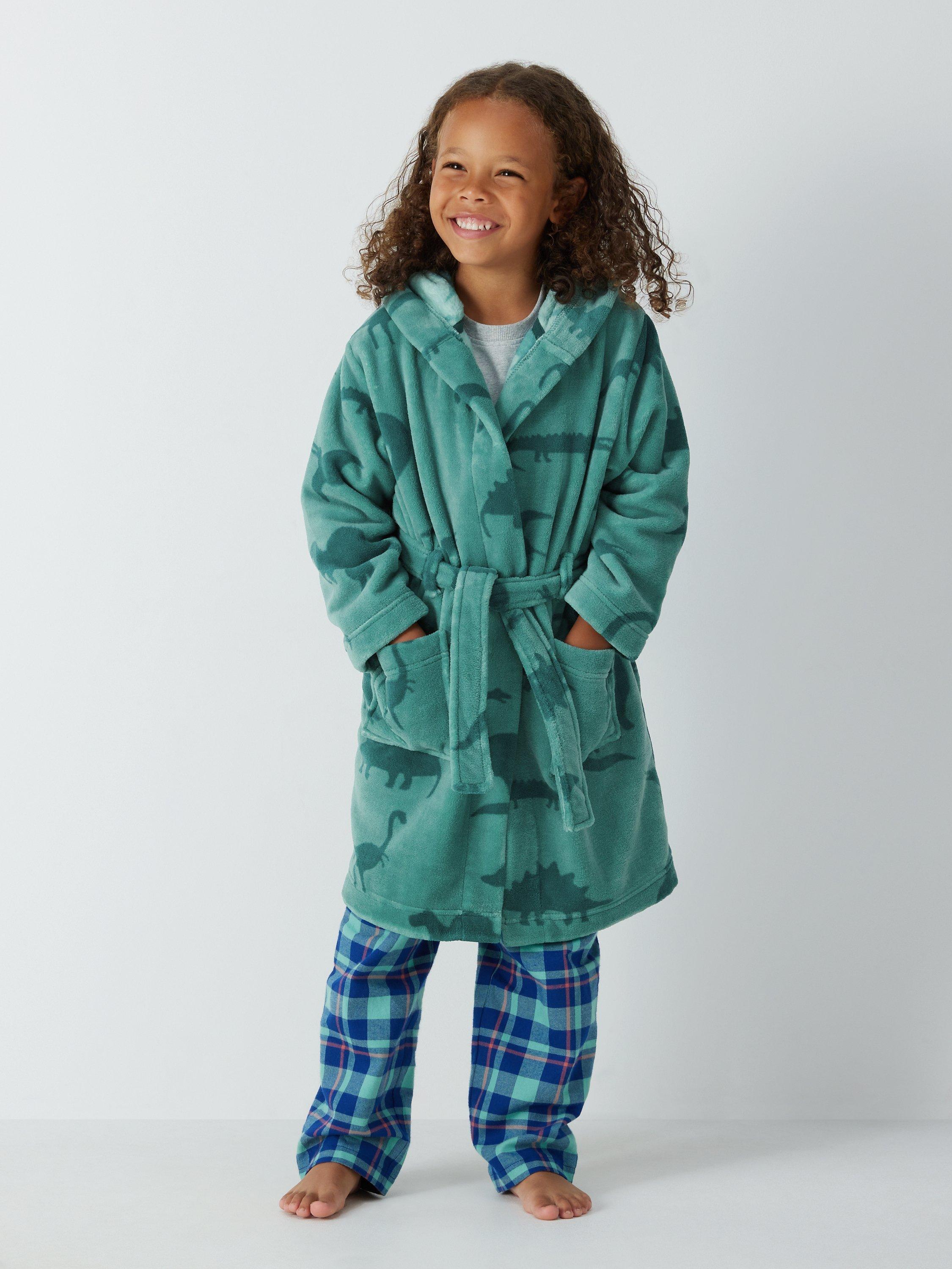 John Lewis Kids Dino Print Dressing Gown Green