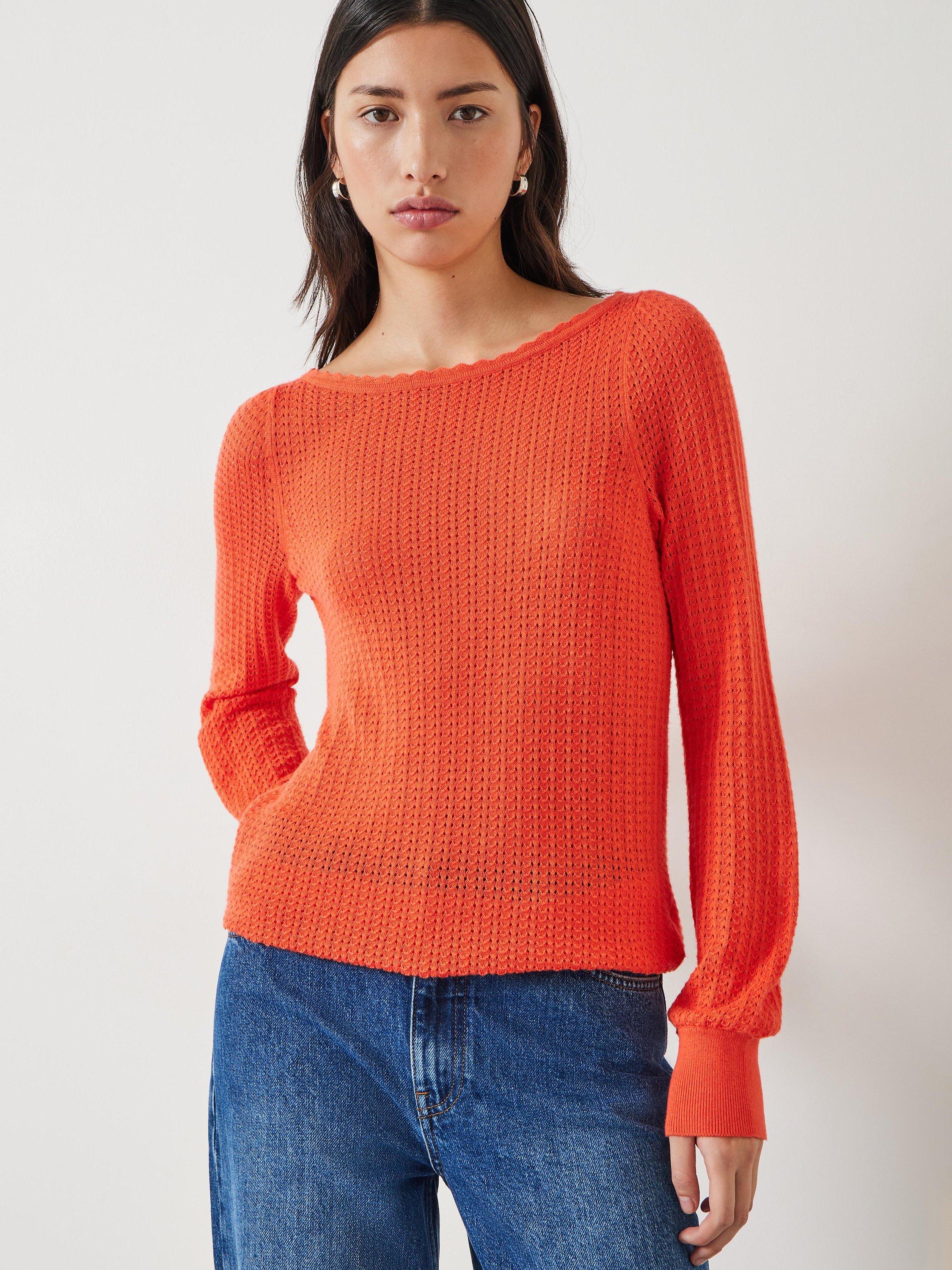 HUSH Sophie Open Neck Jumper, Coral, XXS