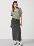 HUSH Kali Cotton Slub V-Neck T-Shirt, Light Khaki