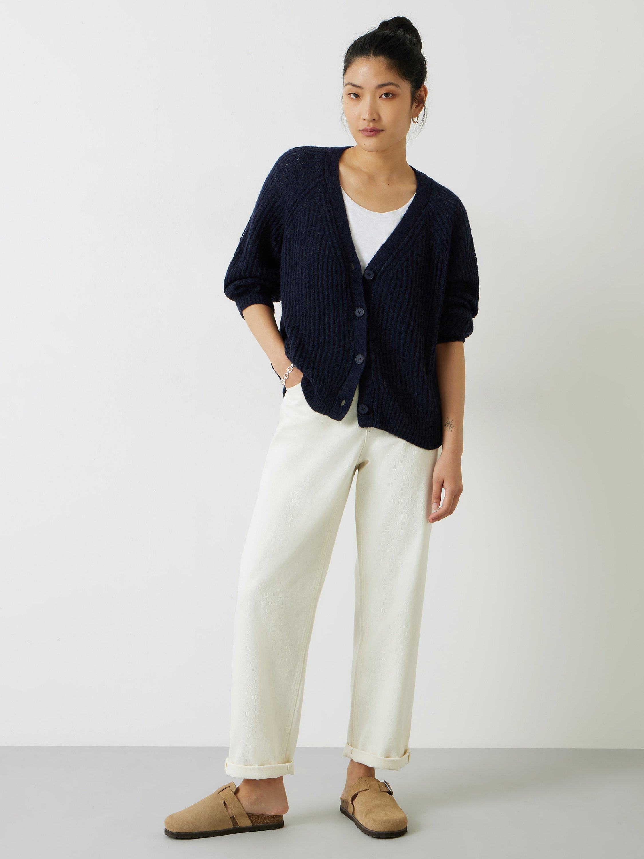 HUSH Maggie Knitted Wool Blend Cardigan, Midnight Navy
