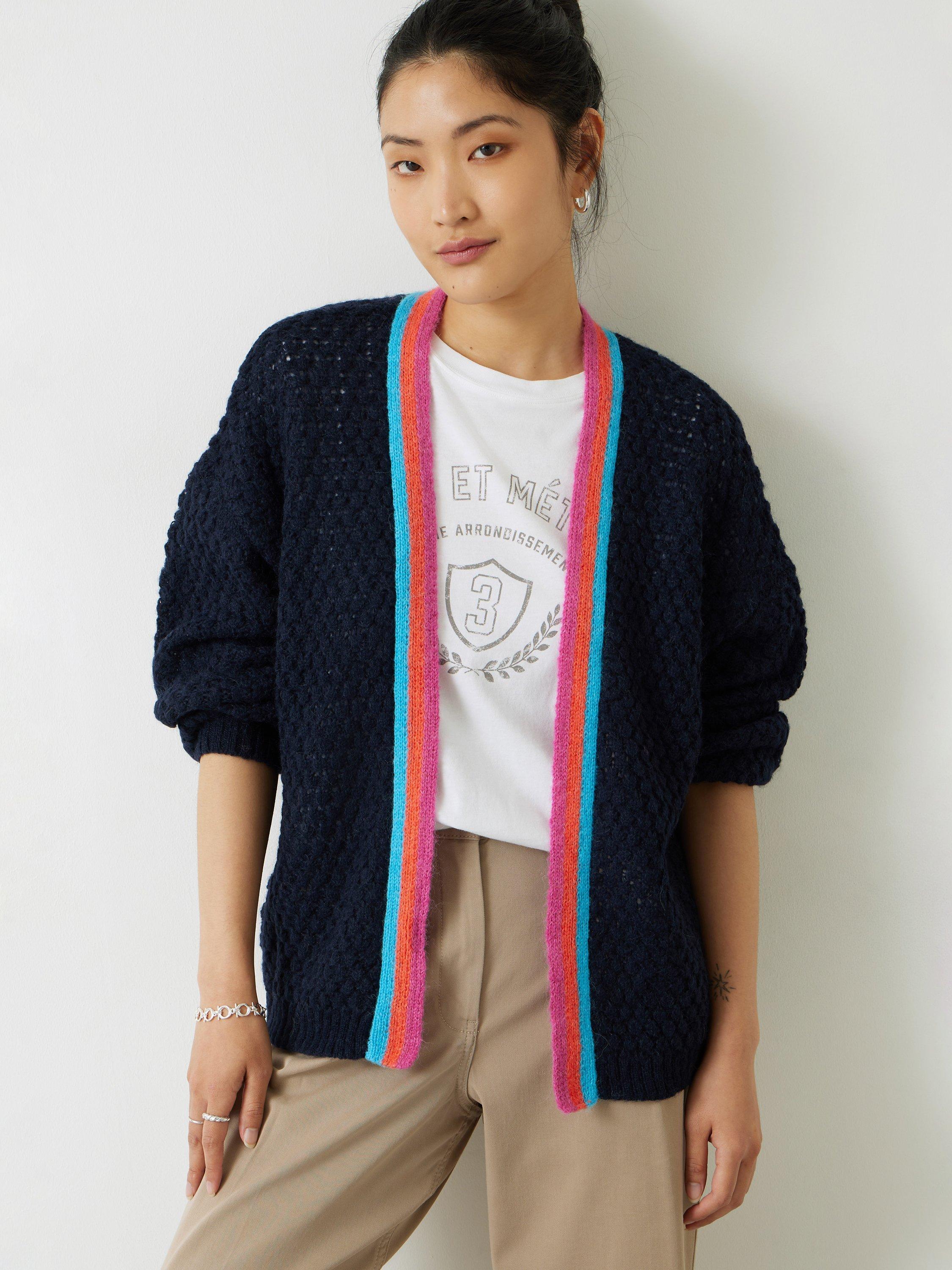 HUSH Rainbow Stripe Edge Cardigan, Navy/Multi