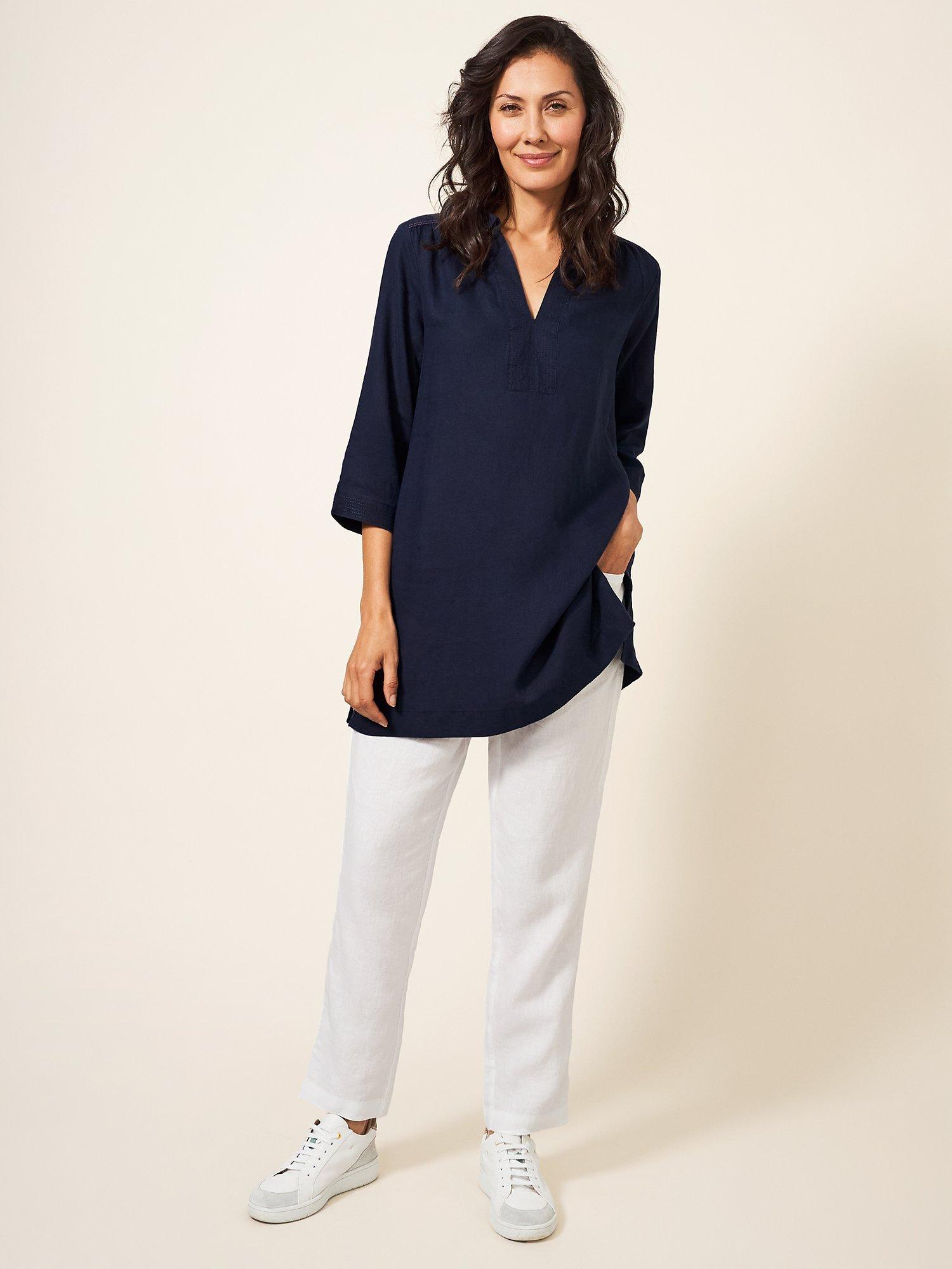 White Stuff Blaire Linen Top, Dark Navy