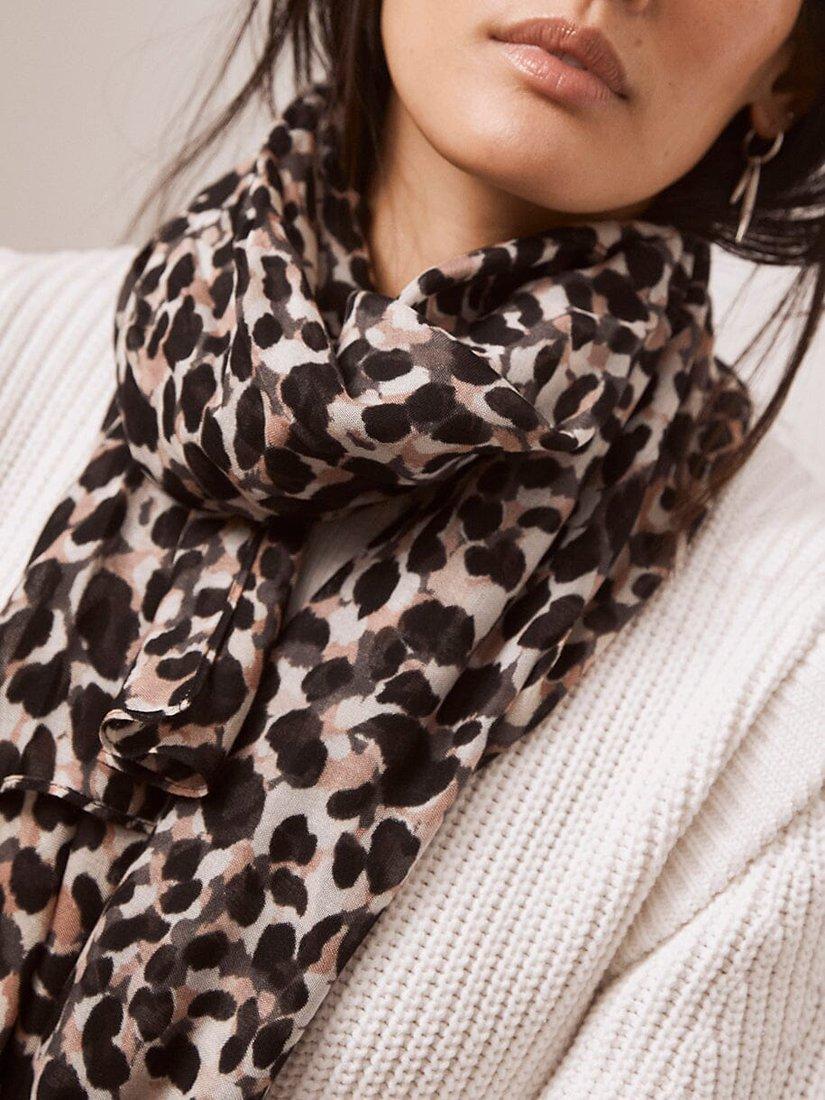Mint Velvet Animal Print Scarf, Black/Multi
