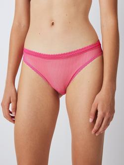 John Lewis ANYDAY Jojo Striped Mesh Trim Bikini Knickers, Pack of 3 - view 2, Lilac/Pink/Colbolt