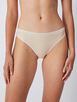 John Lewis ANYDAY Jojo Striped Mesh Trim Bikini Knickers, Pack of 3 - view 2, Pink/Red/Shell