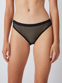 John Lewis ANYDAY Jojo Striped Mesh Trim Bikini Knickers, Pack of 3 - view 2, Black