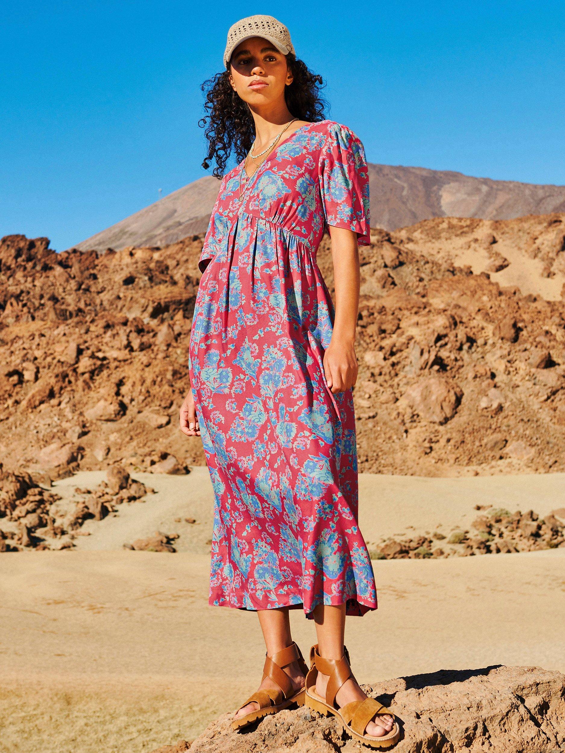 White Stuff Lucy Midi Dress, Pink Mlt