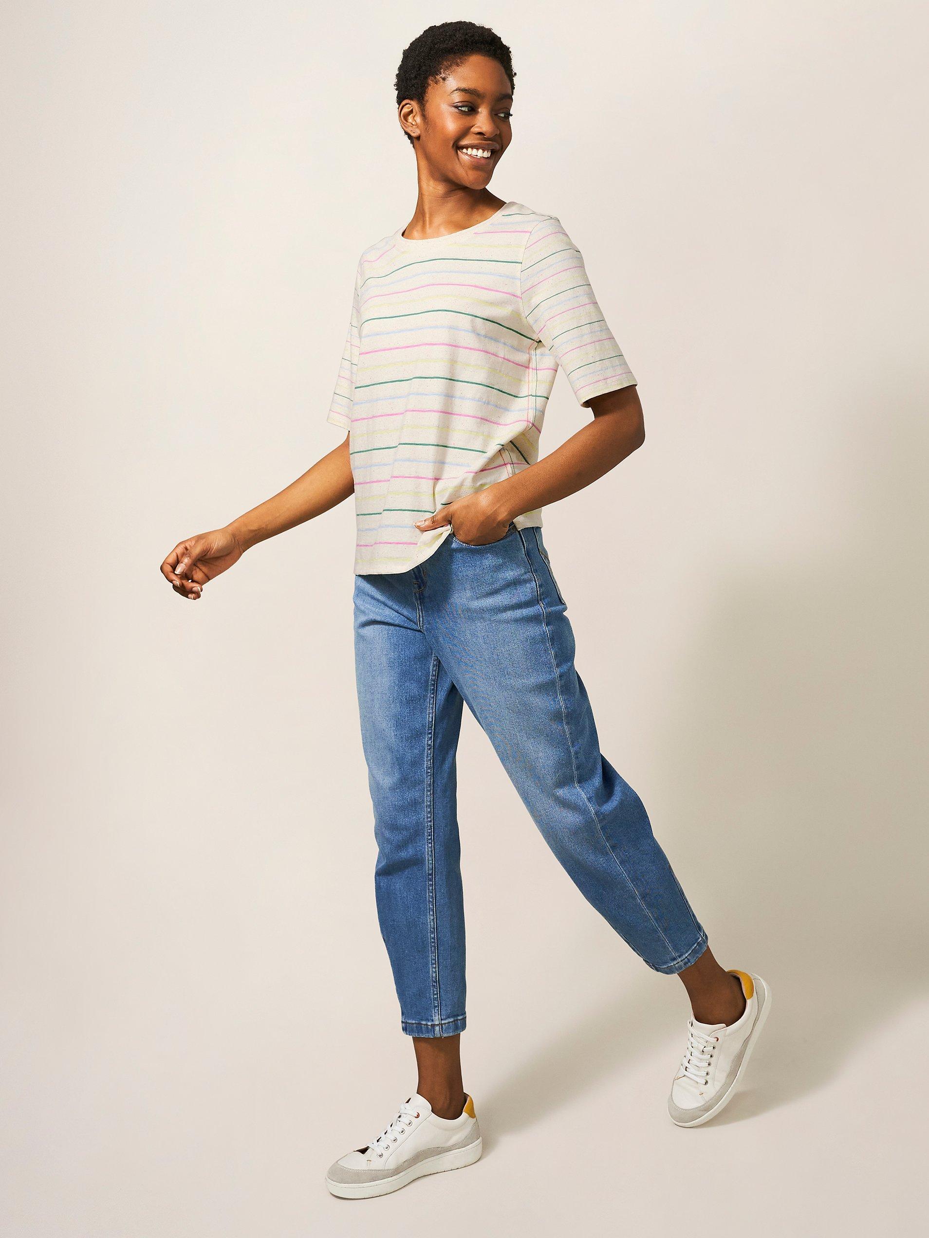 White Stuff Annabel Short Sleeve Cotton Stripe Top, White Multi