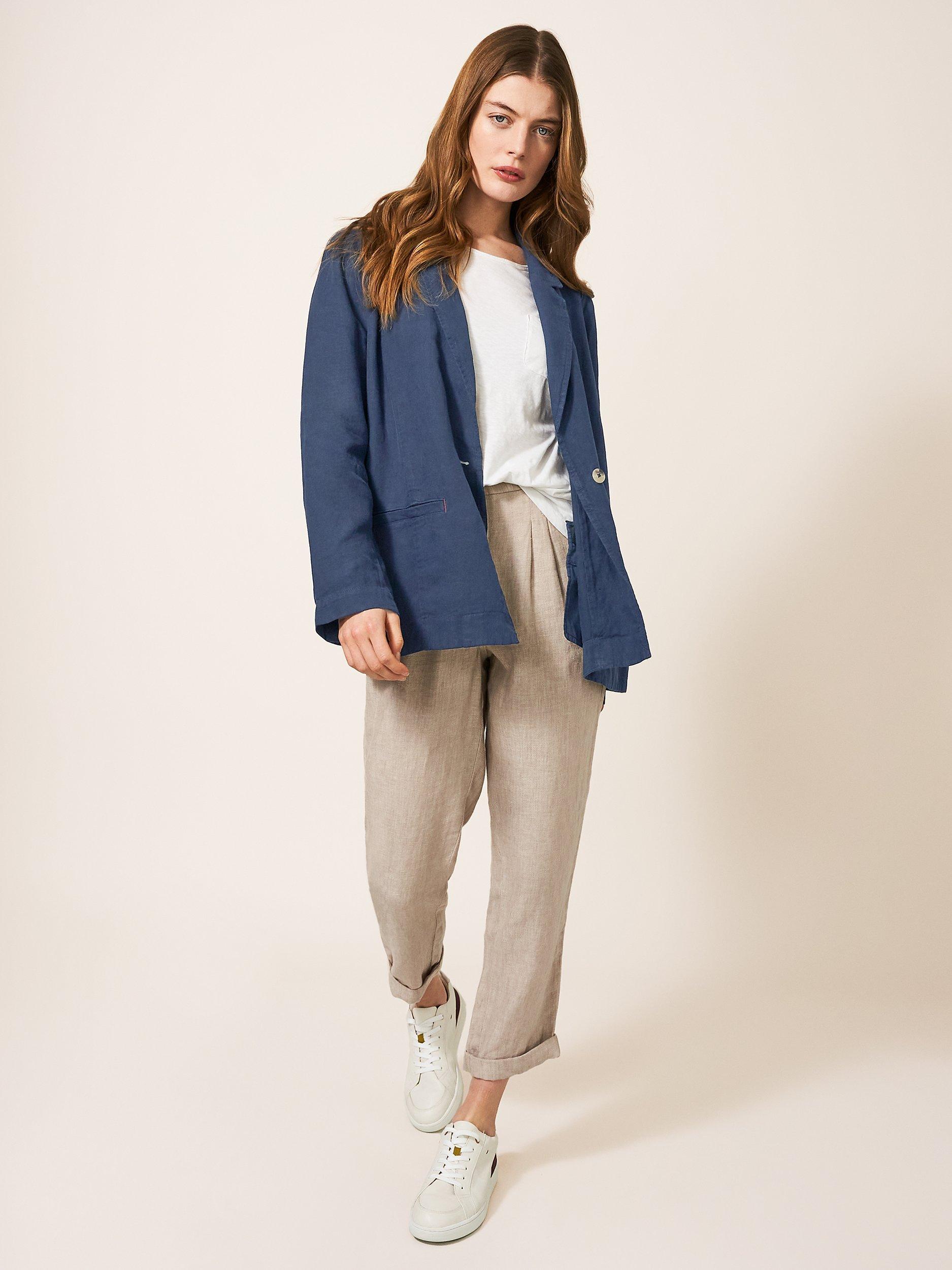 White Stuff Scarlett Linen Blend Blazer, Dark Navy