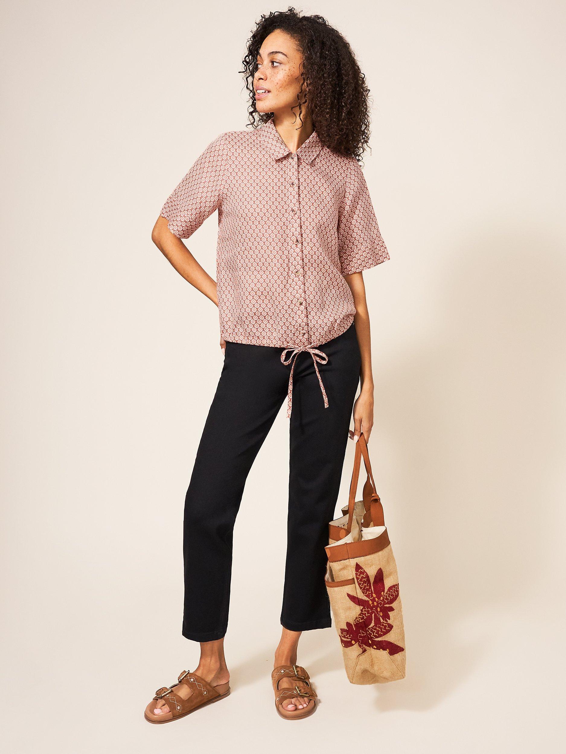 White Stuff Lily Tie Hem Linen Shirt, Red Multi
