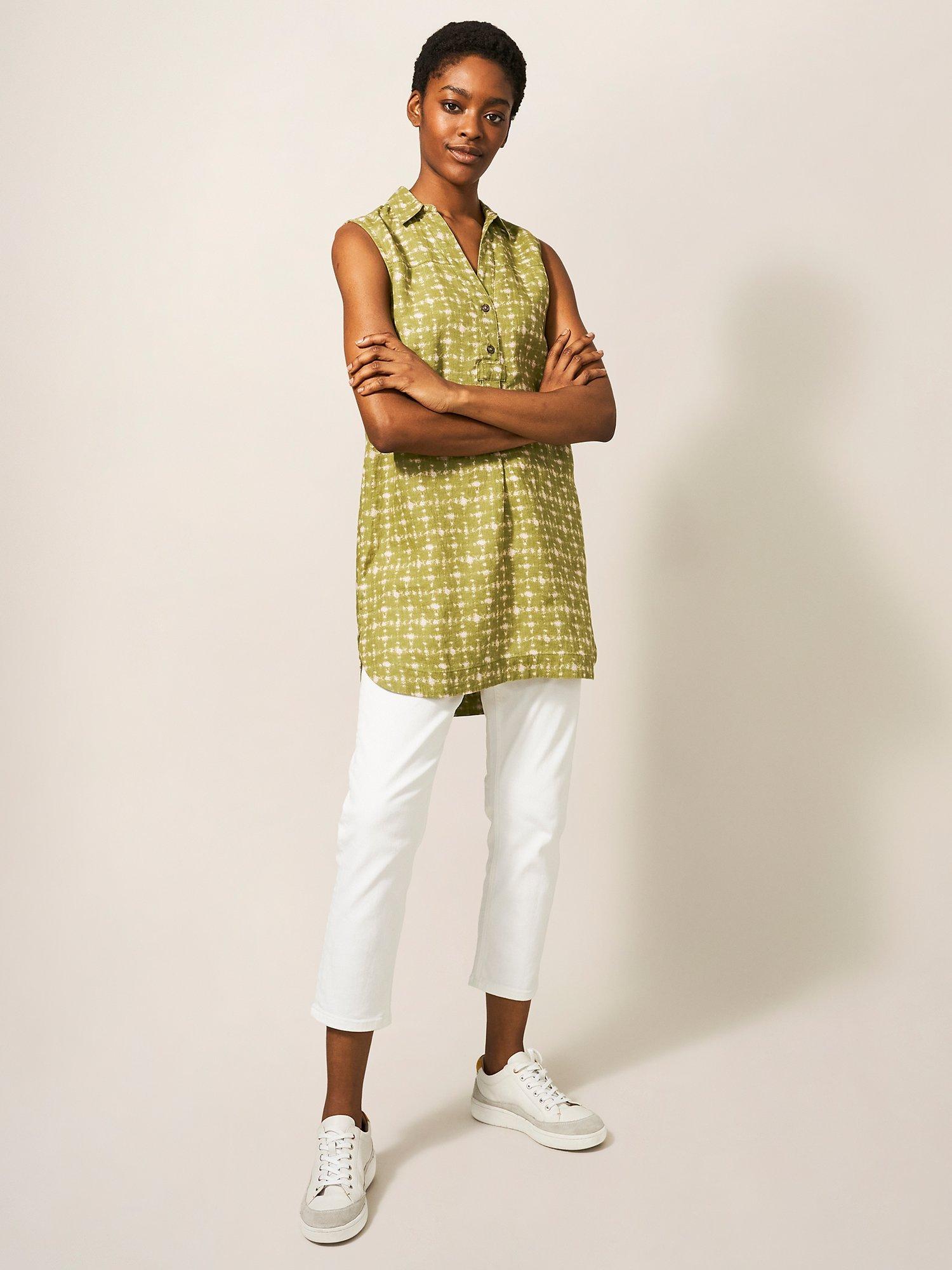White Stuff Elsie Linen Tunic Top, Green Mlt
