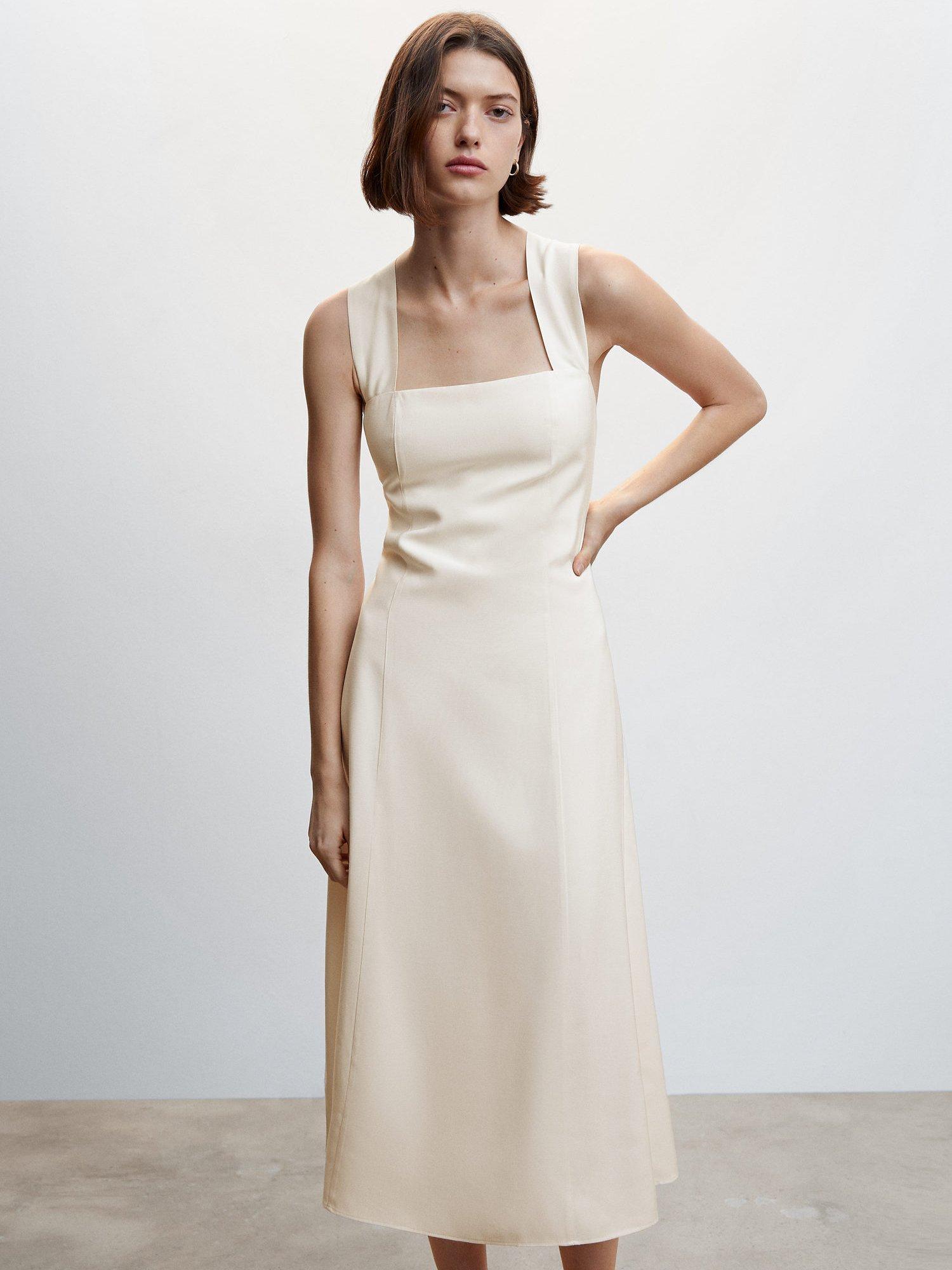 Mango Square Neck Midi Dress, White