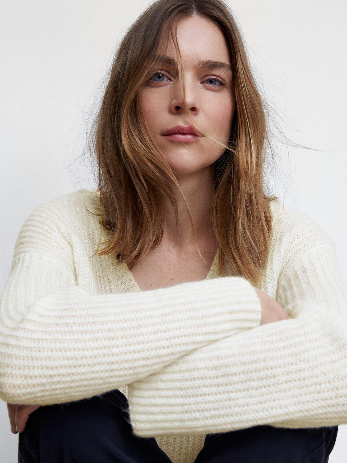 Product image 4 of 7, which shows Mango Lips Wool Blend Sweater, Cream, XXS