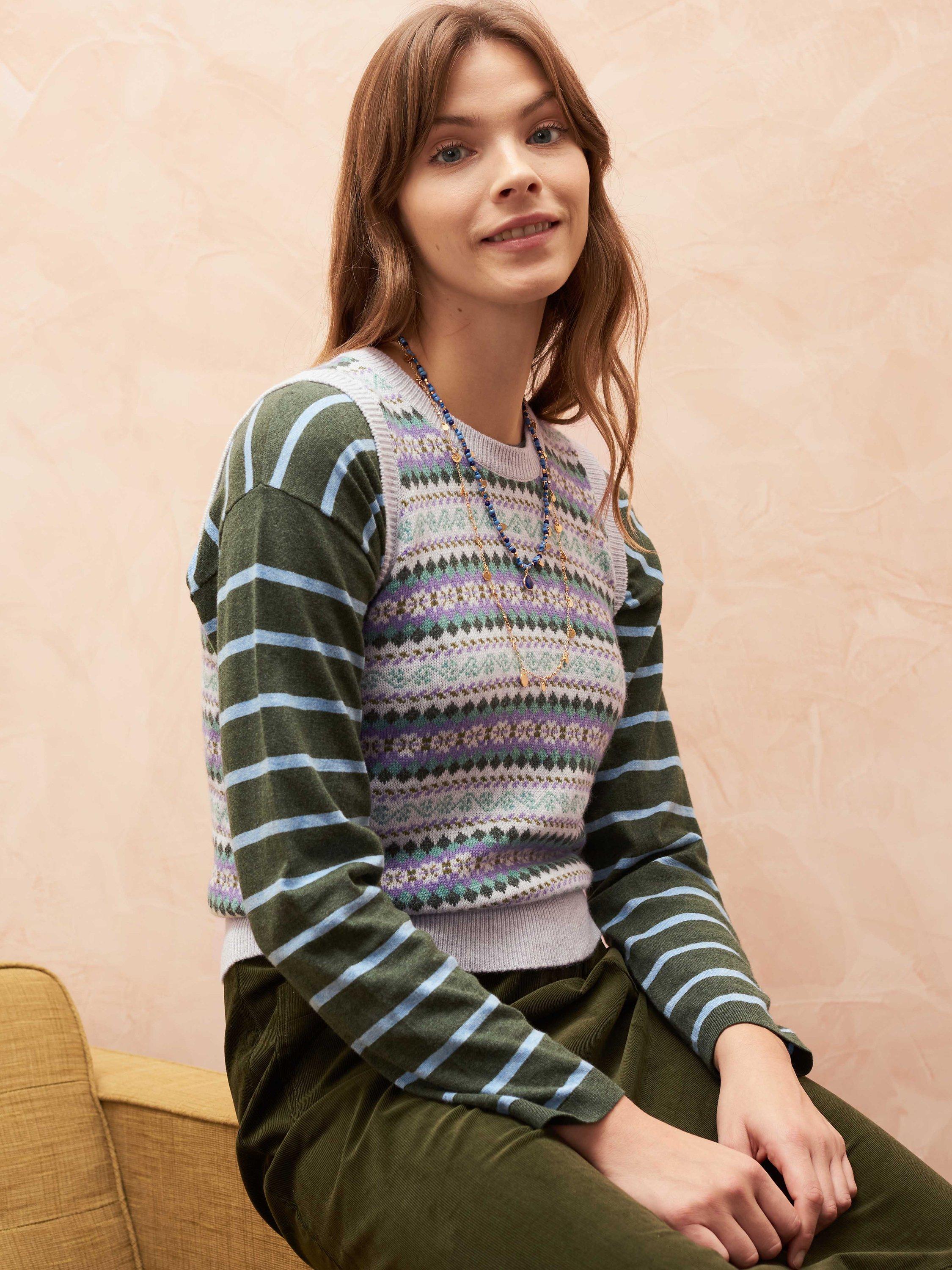 Brora Cashmere Fair Isle Tank Top, Pearl