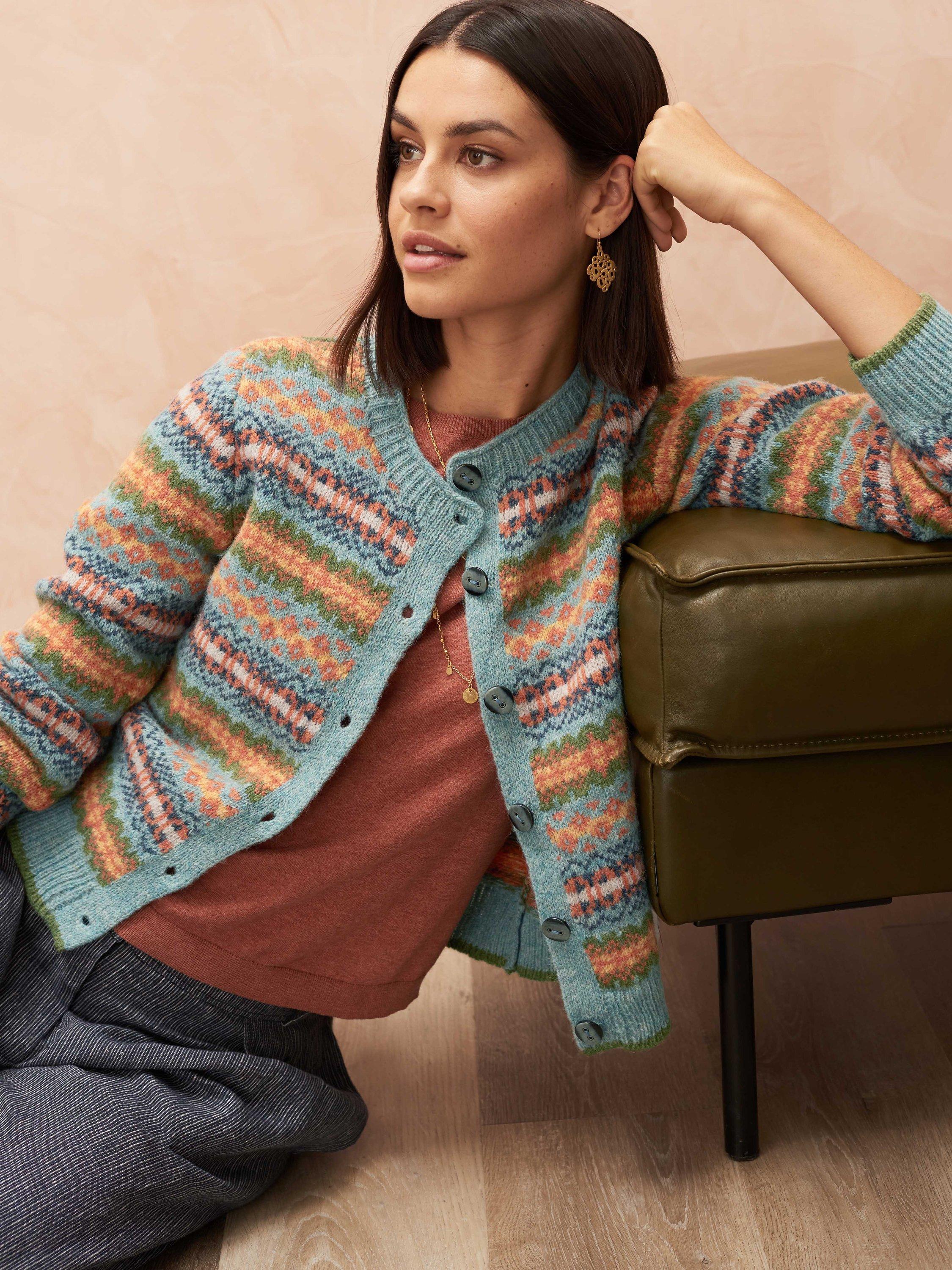 Brora Wool Fair Isle Cardigan, Topaz