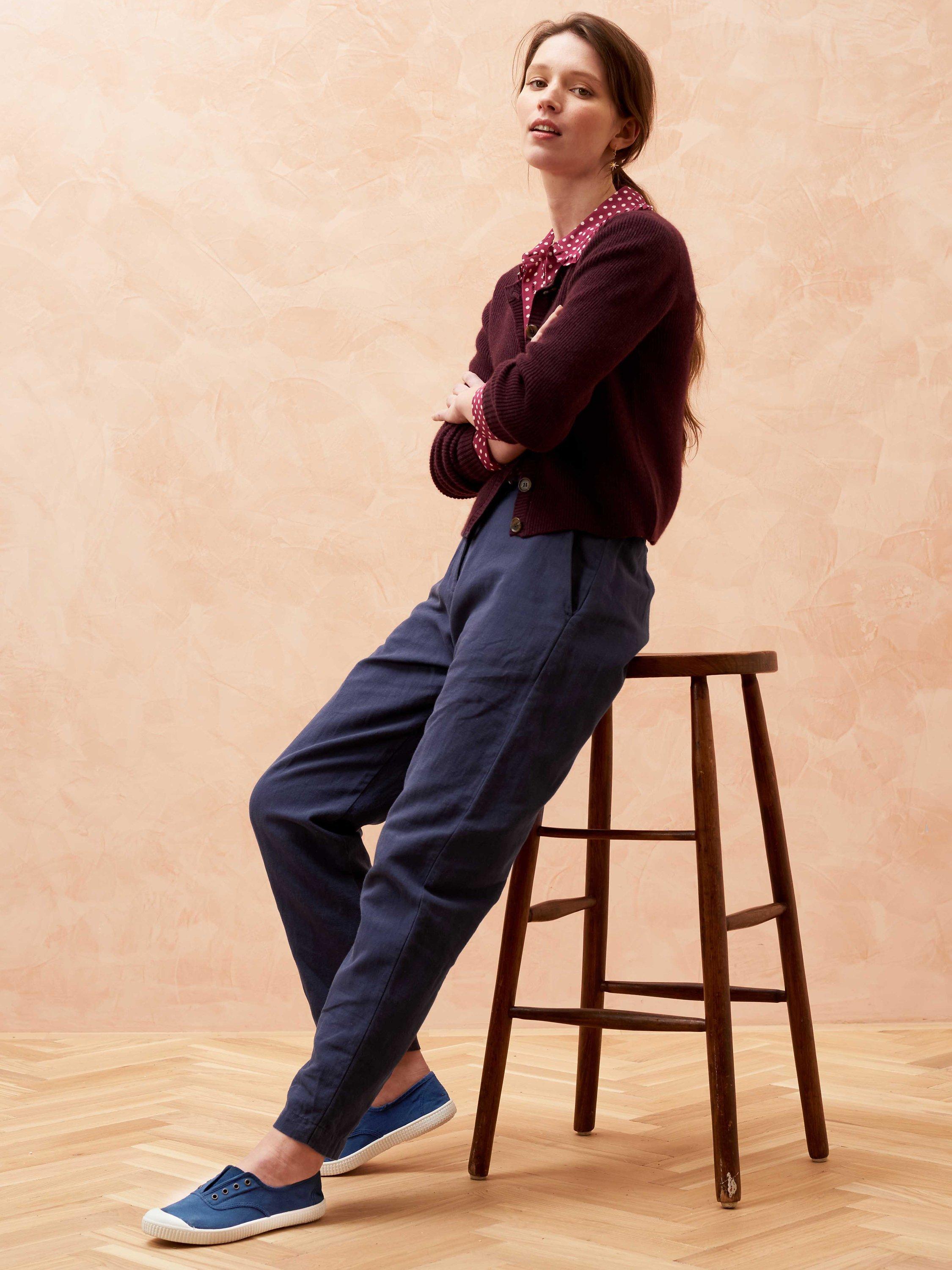 Brora Linen and Cotton Blend Pull-On Trousers, Indigo