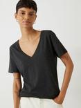 HUSH Kali Cotton Slub V-Neck T-Shirt, Charcoal Marl